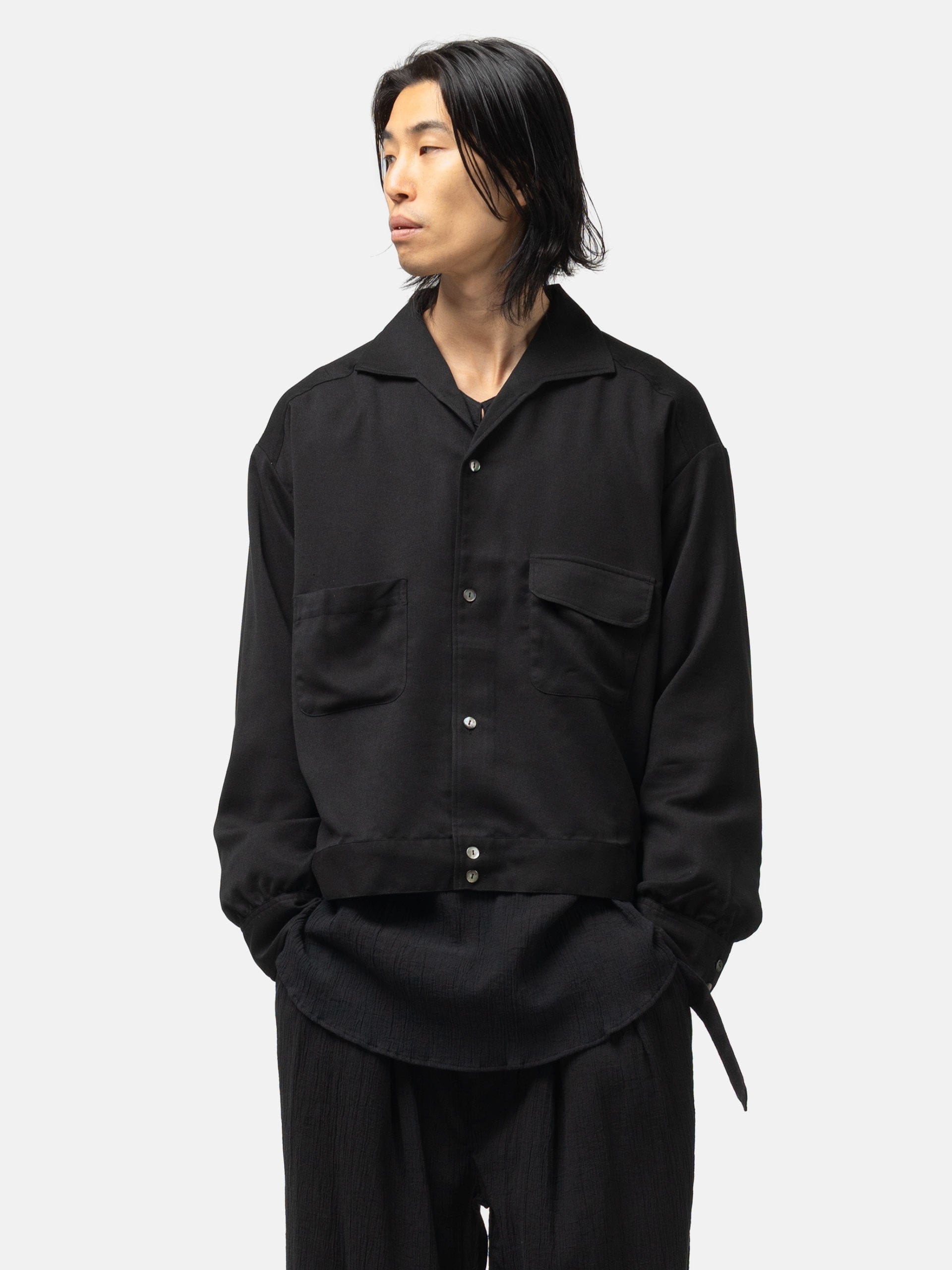 Ancellm Vegan Suede Open Collar Black