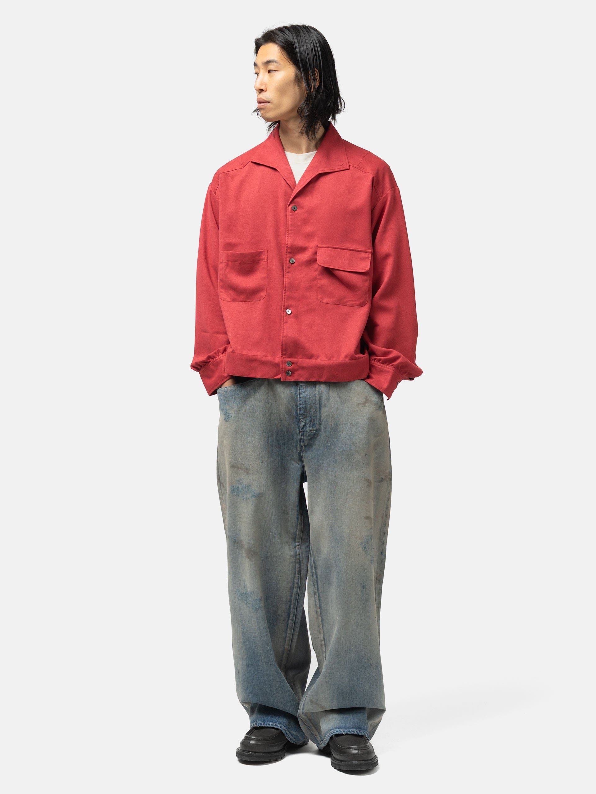 Ancellm Vegan Suede Open Collar Red