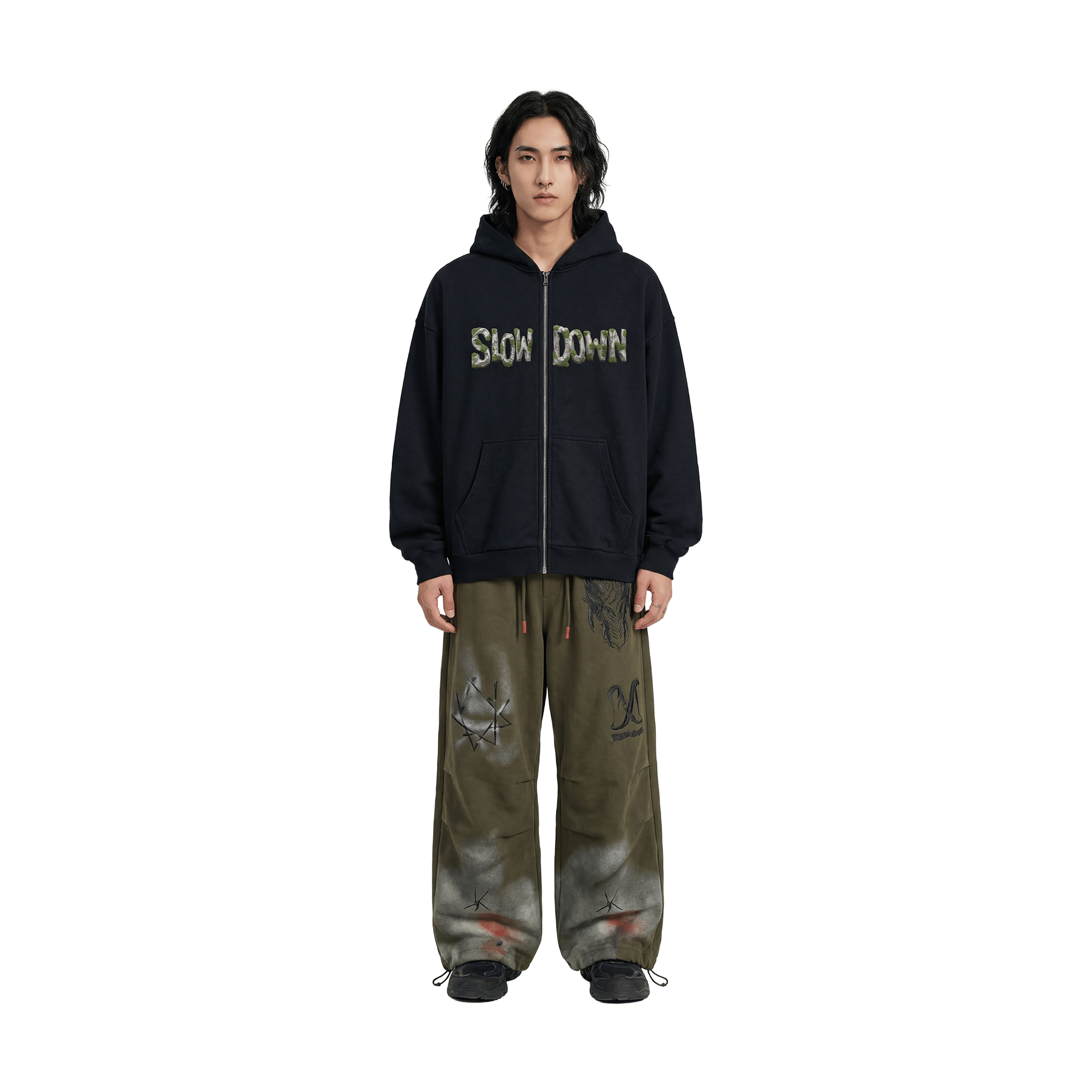 Slowdown Moss Zip Up Hoodie Black (SS26) - Secret Edition