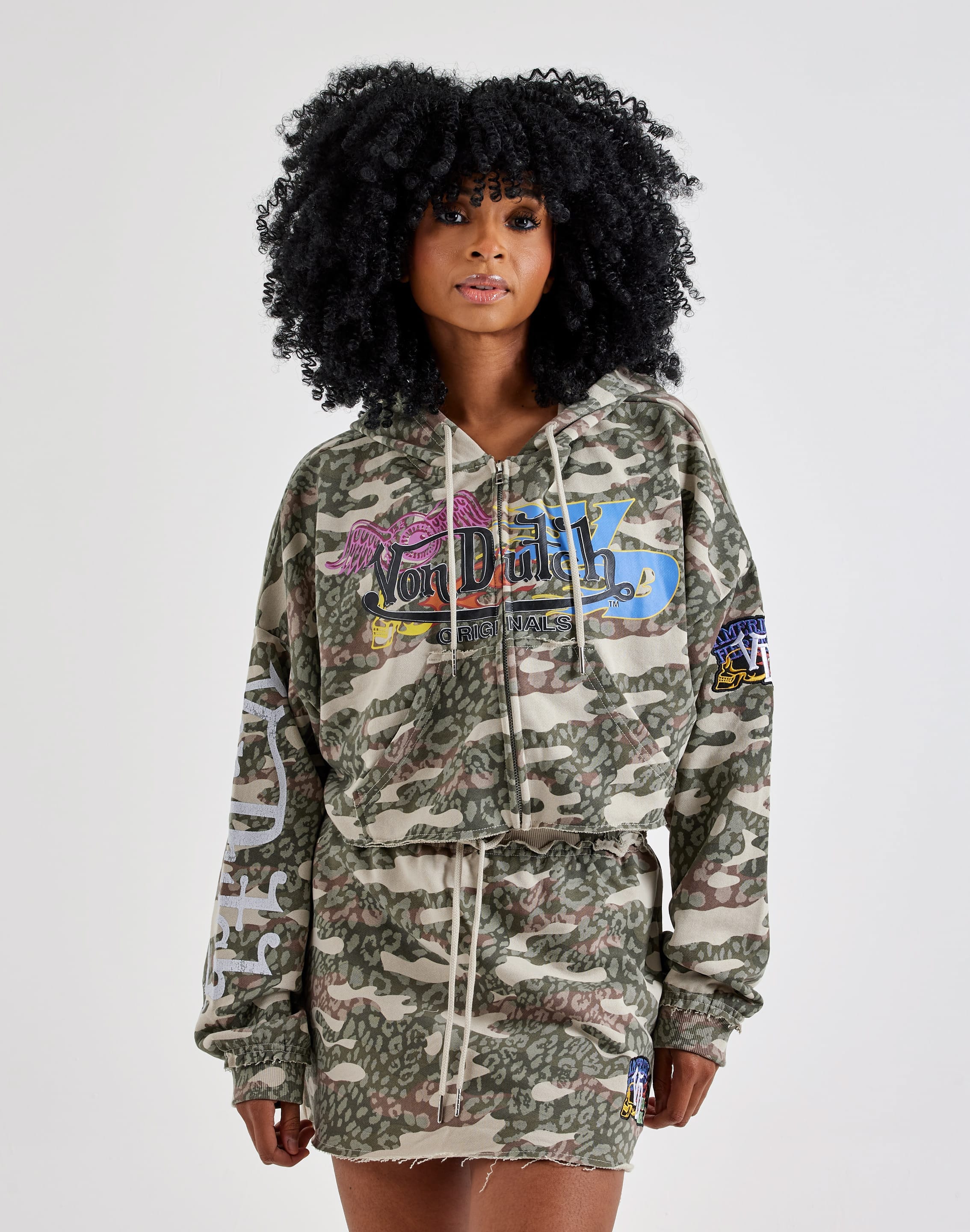 Von Dutch Cropped Full - Zip Fleece Hoodie