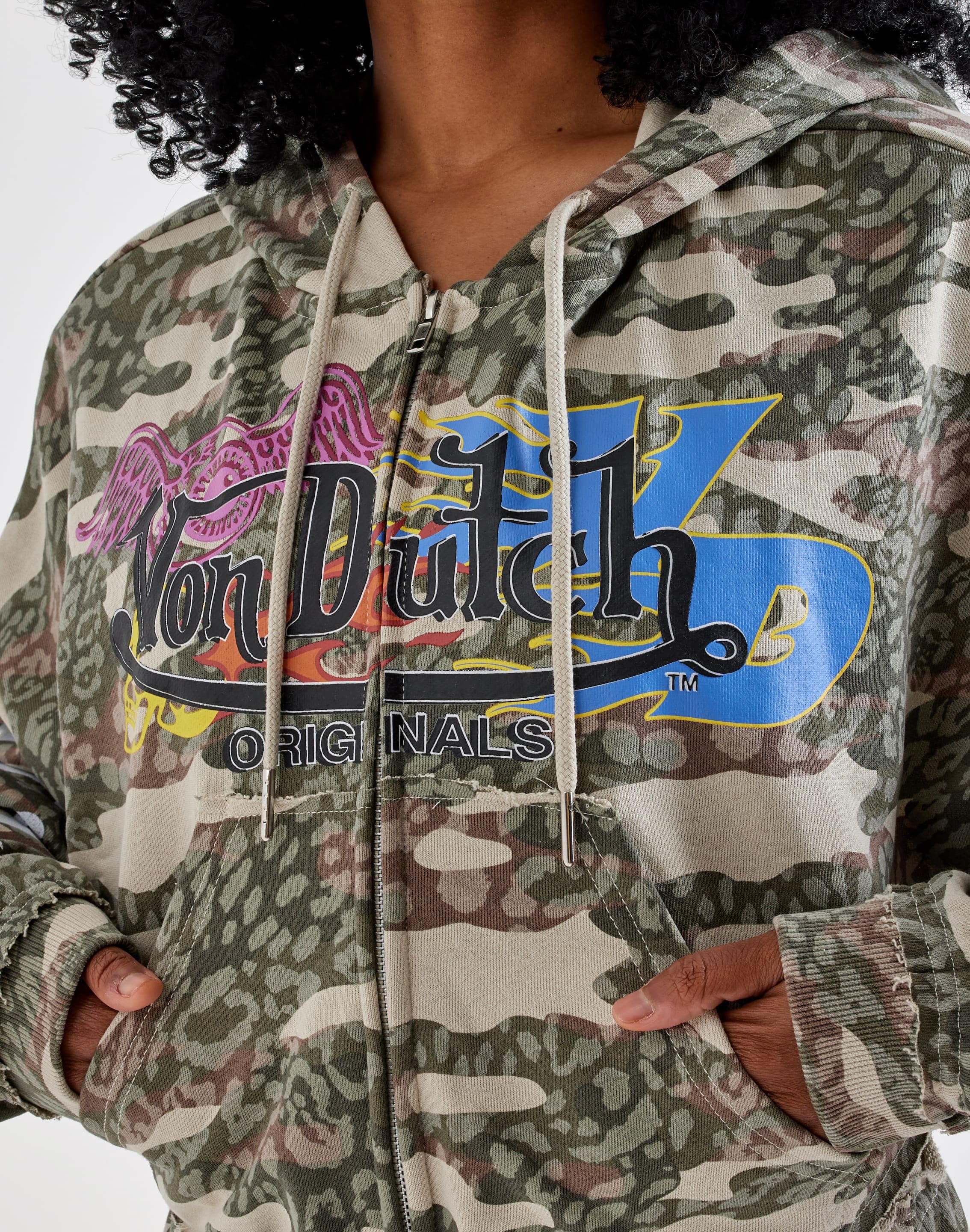 Von Dutch Cropped Full - Zip Fleece Hoodie