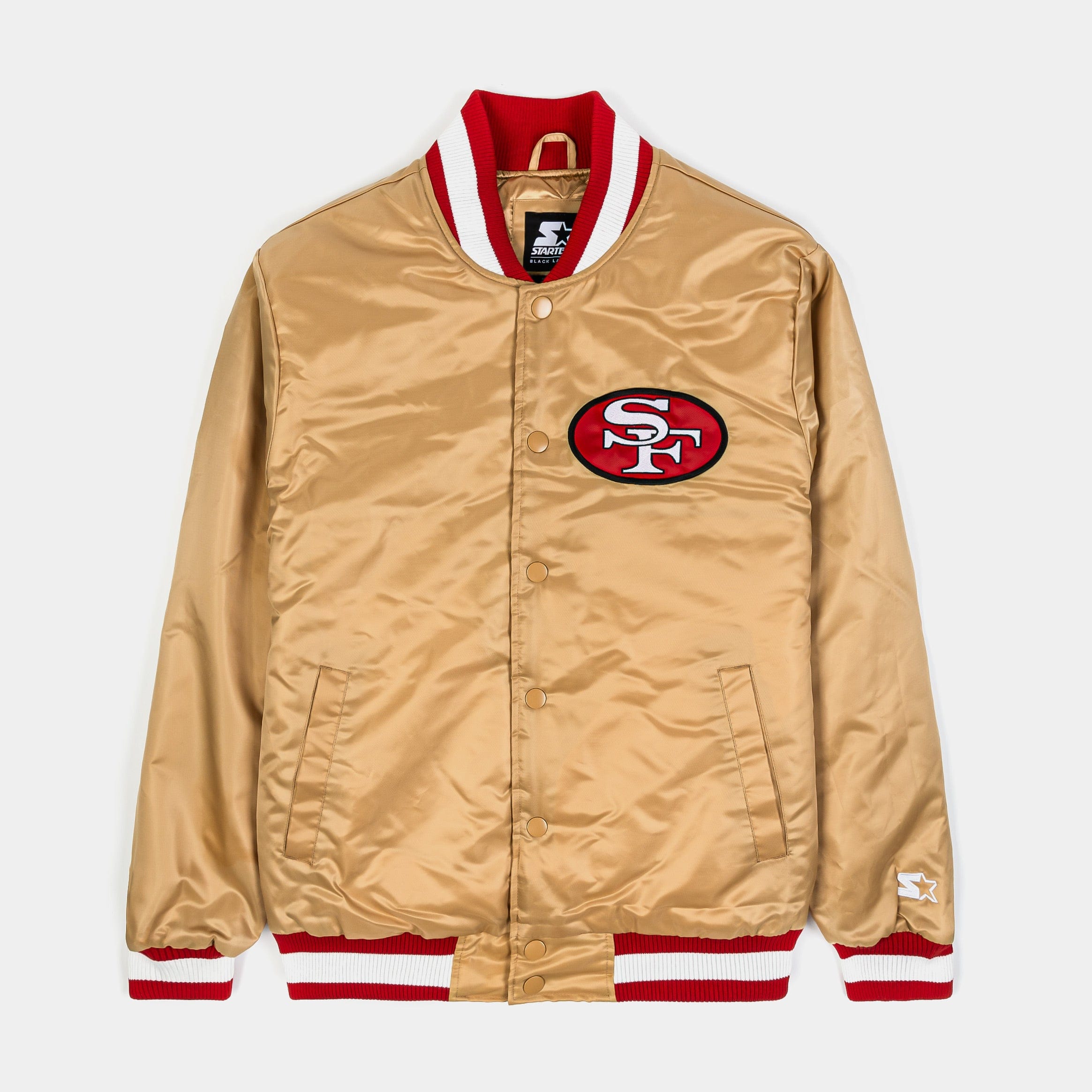 Giii/starter Shoe Palace Exclusive San Francisco 49ers 1980's Satin Bomber Mens Jacket (Gold)