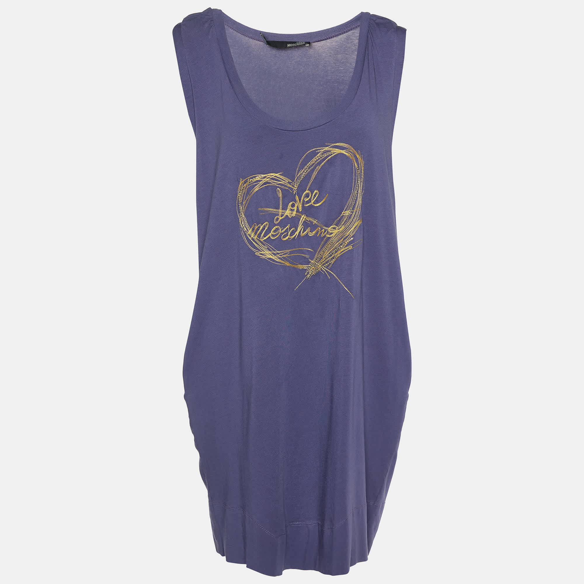 Love Moschino Purple Logo Embroidered Cotton Knit Sleeveless Mini Dress