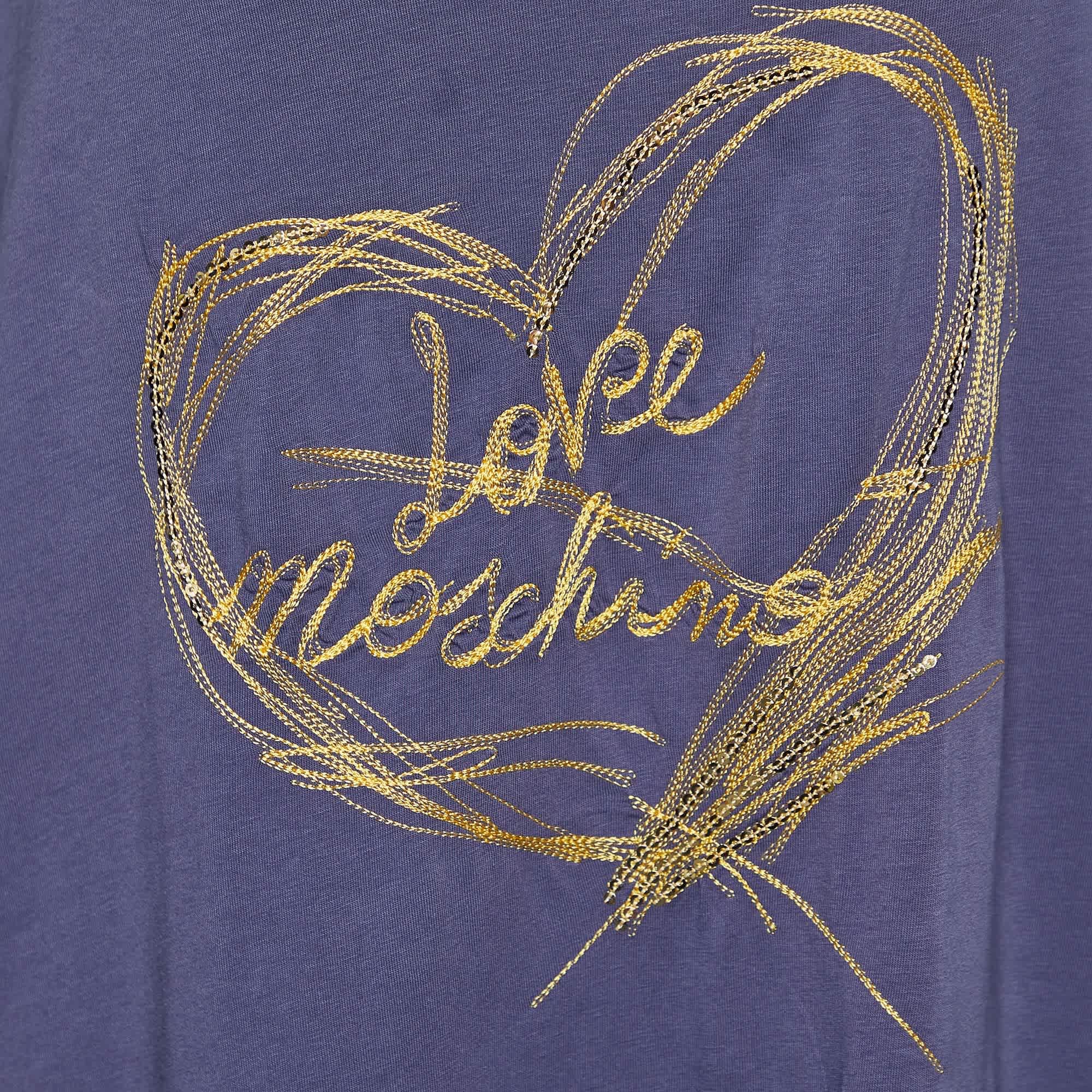 Love Moschino Purple Logo Embroidered Cotton Knit Sleeveless Mini Dress