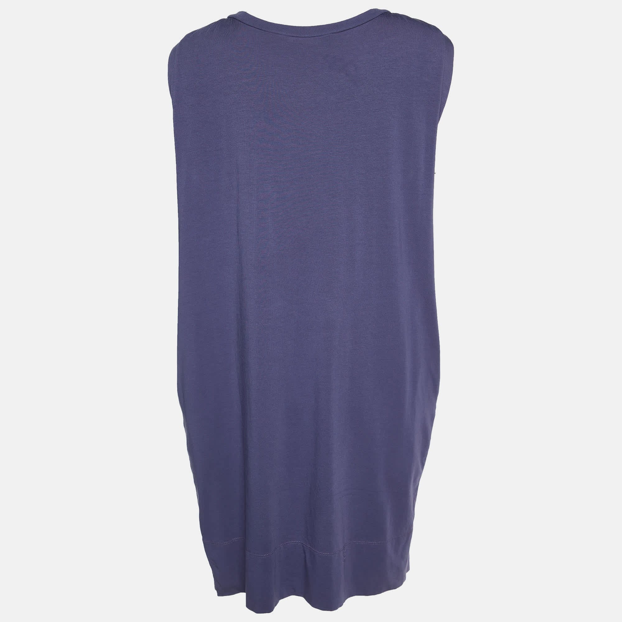 Love Moschino Purple Logo Embroidered Cotton Knit Sleeveless Mini Dress