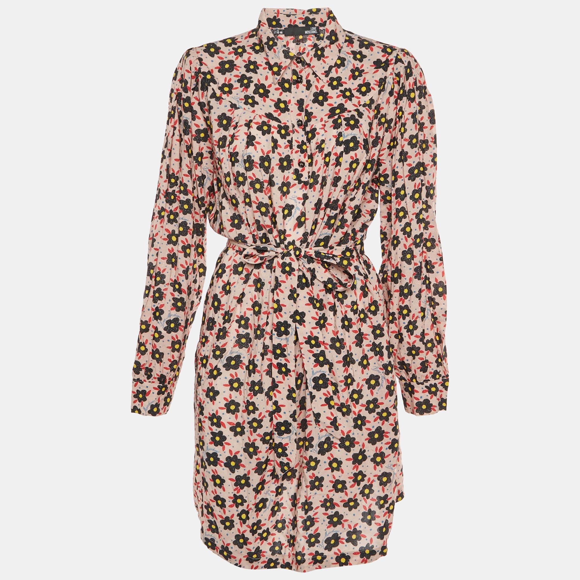Love Moschino Light Pink Floral Print Lurex Long Sleeves Mini Dress