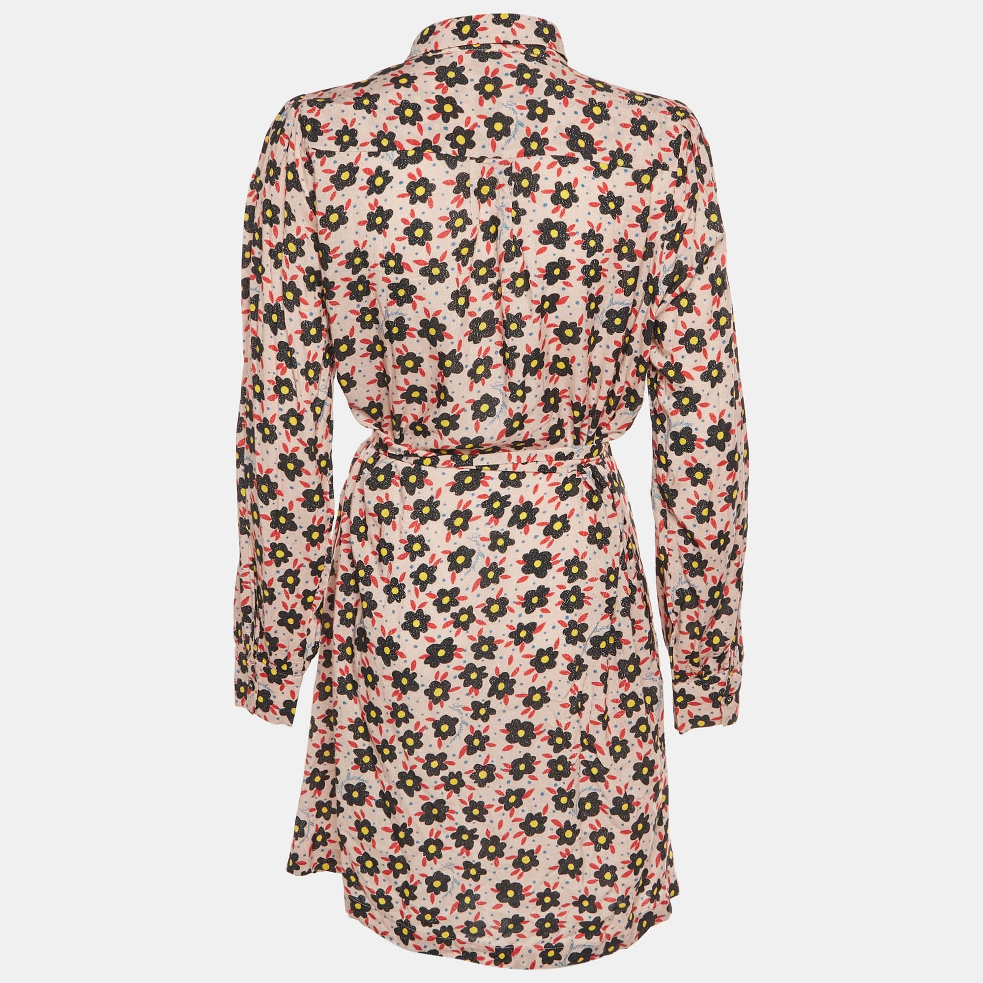 Love Moschino Light Pink Floral Print Lurex Long Sleeves Mini Dress