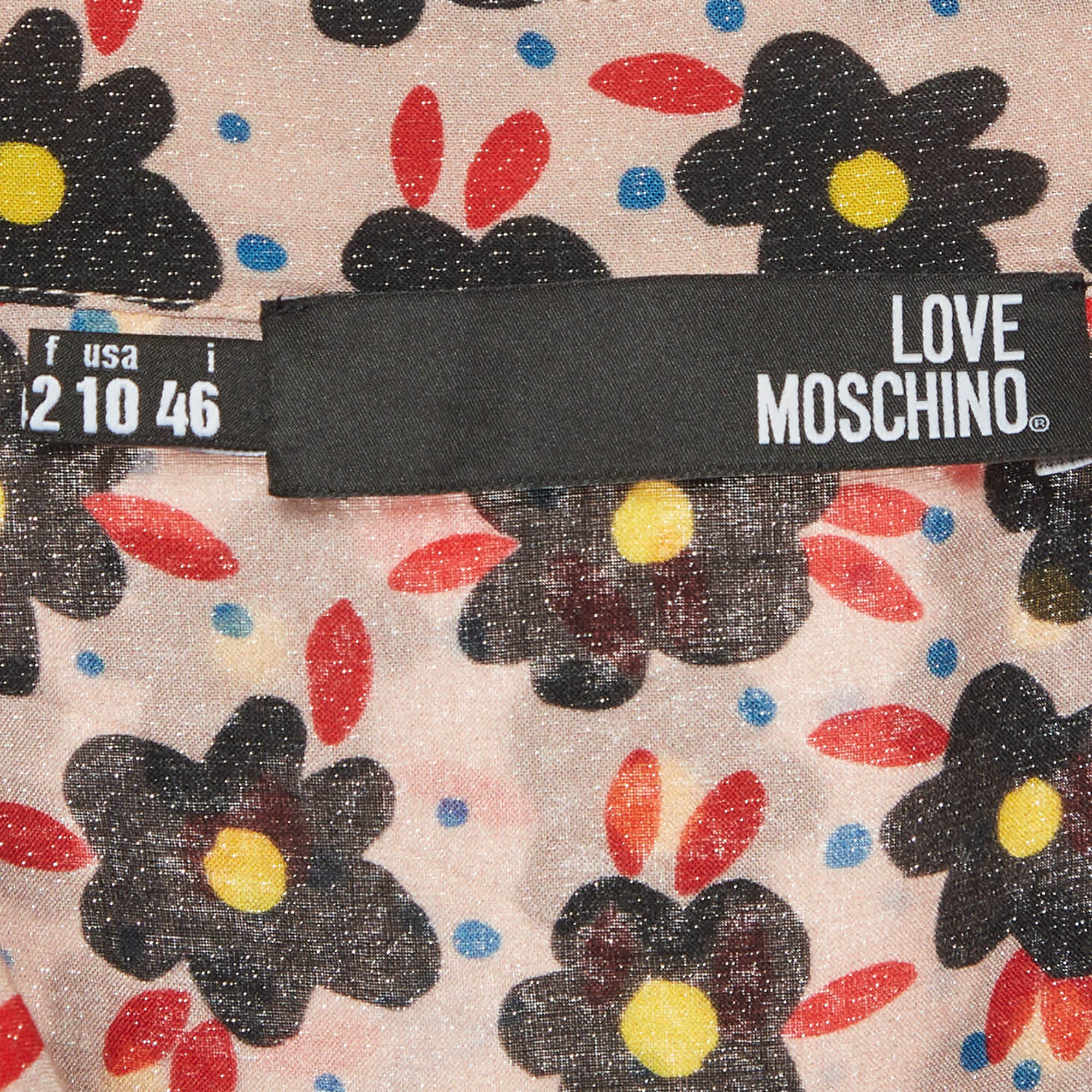 Love Moschino Light Pink Floral Print Lurex Long Sleeves Mini Dress