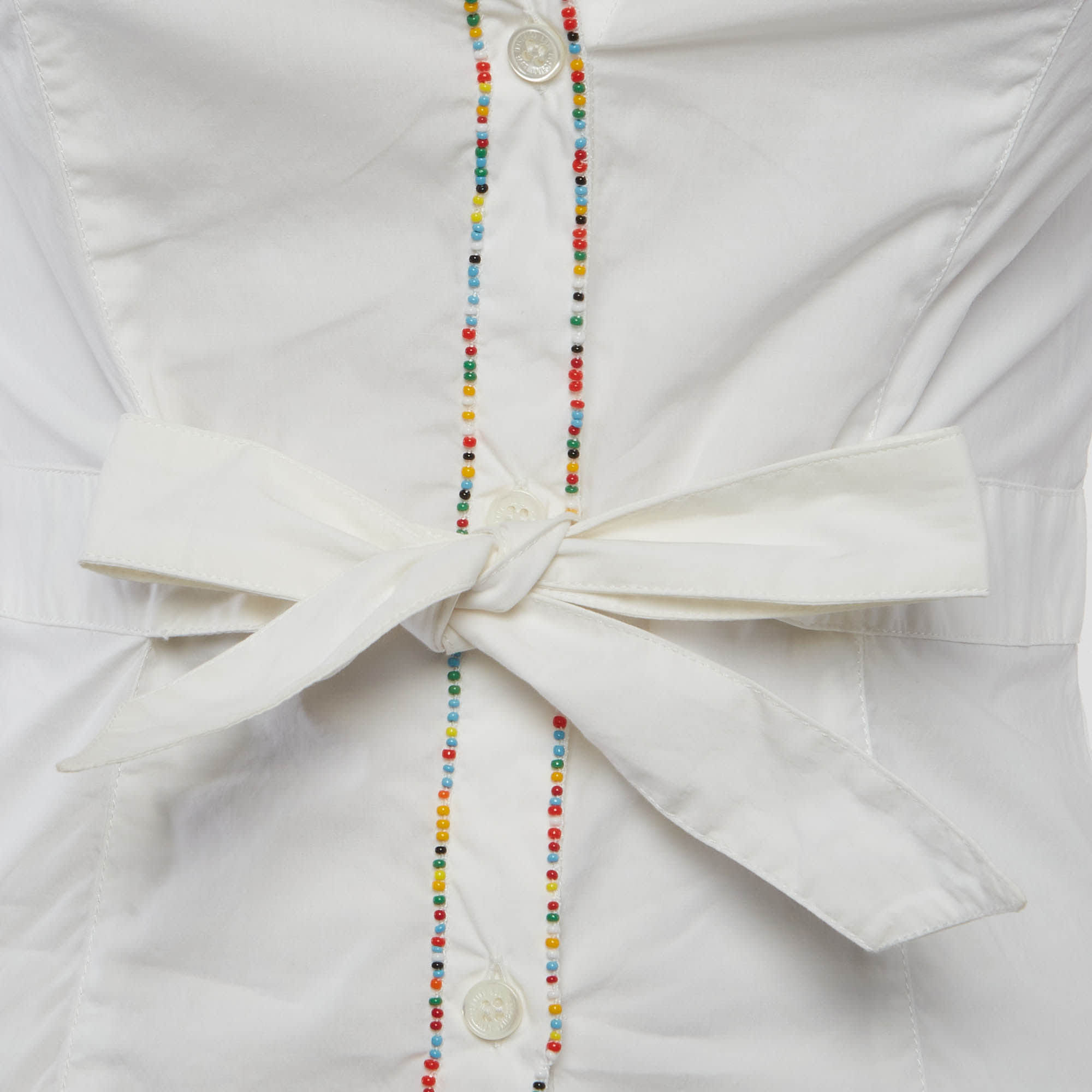 Love Moschino White Beaded Cotton Belted Shirt
