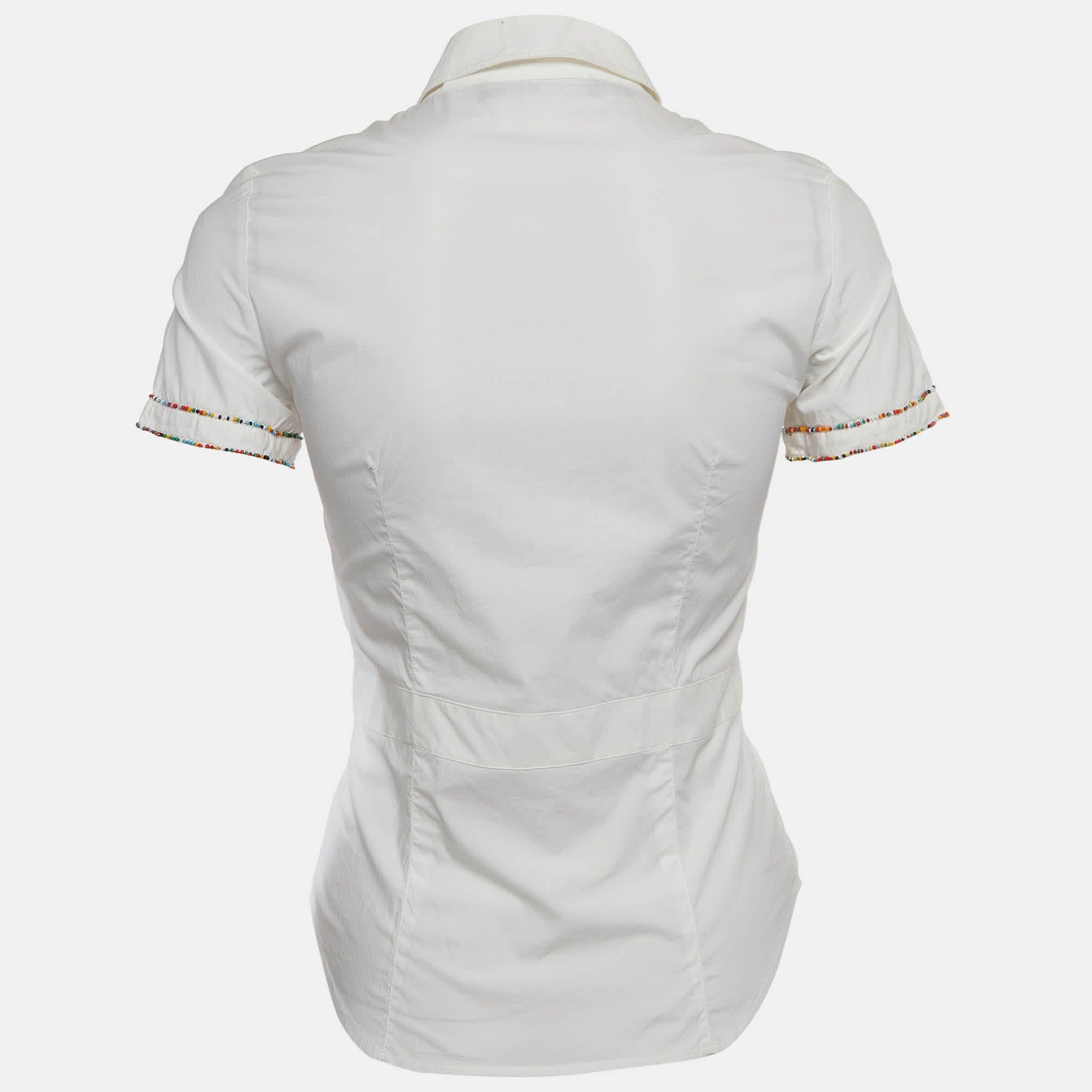 Love Moschino White Beaded Cotton Belted Shirt
