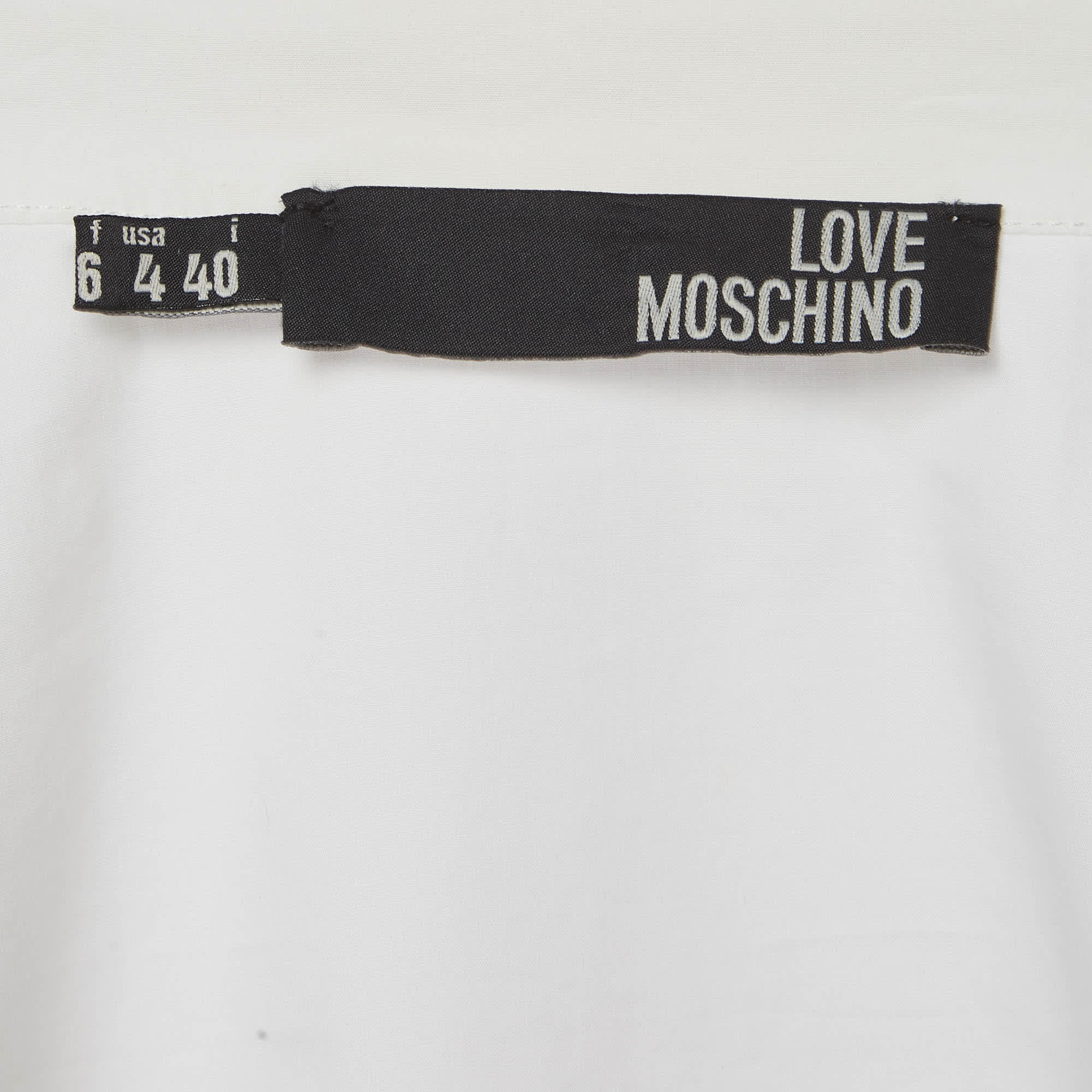 Love Moschino White Beaded Cotton Belted Shirt