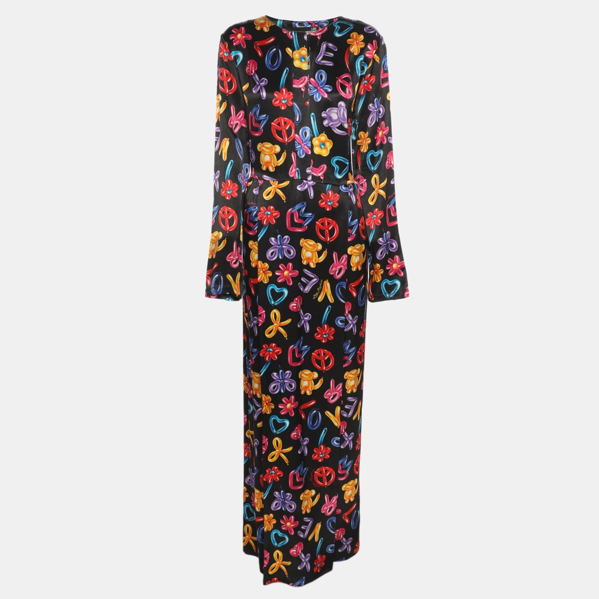 Love Moschino Multicolor Printed Satin Maxi Dress