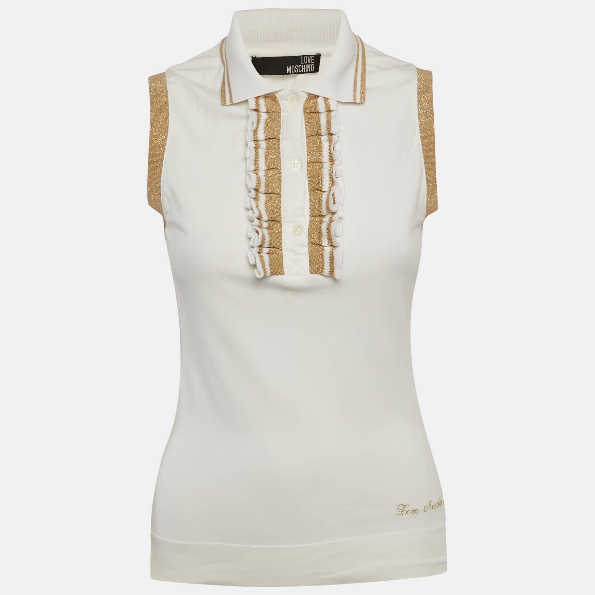 Love Moschino White Jersey Ruffled Sleeveless T - Shirt