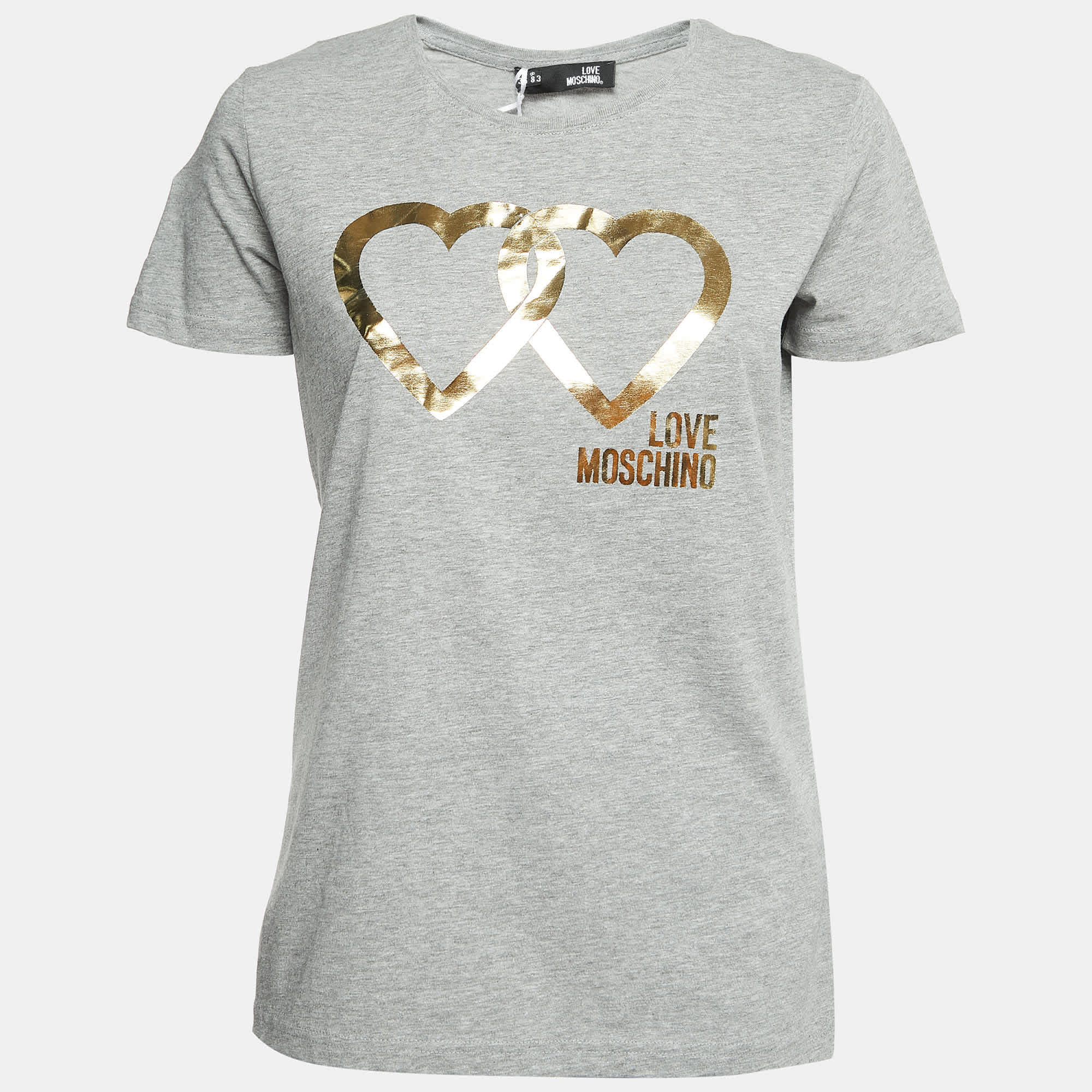 Love Moschino Grey Logo Print Cotton Short Sleeve T - Shirt