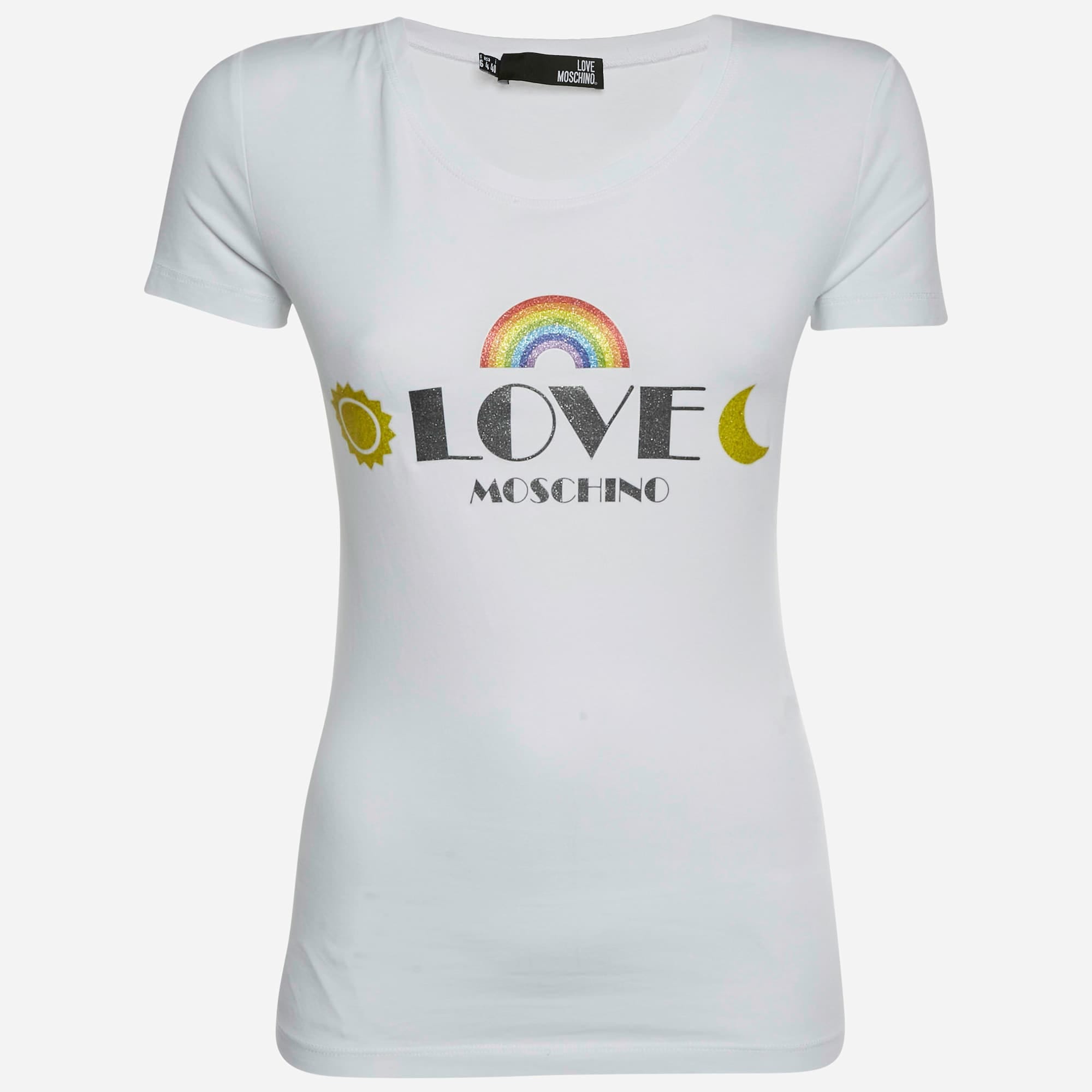 Love Moschino White Logo Graphic Jersey Knit T - Shirt