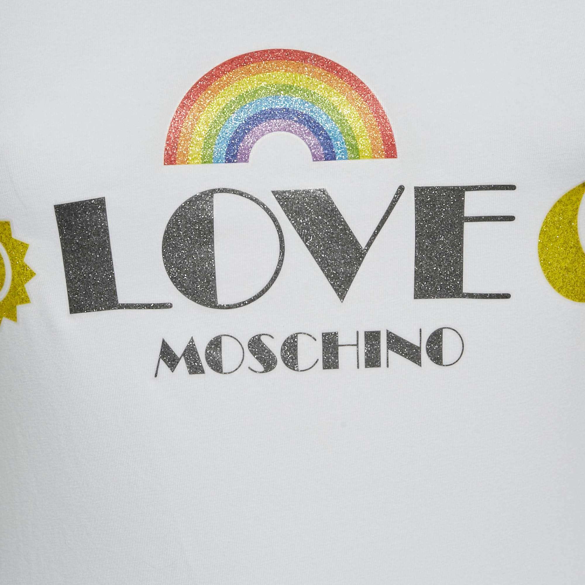 Love Moschino White Logo Graphic Jersey Knit T - Shirt
