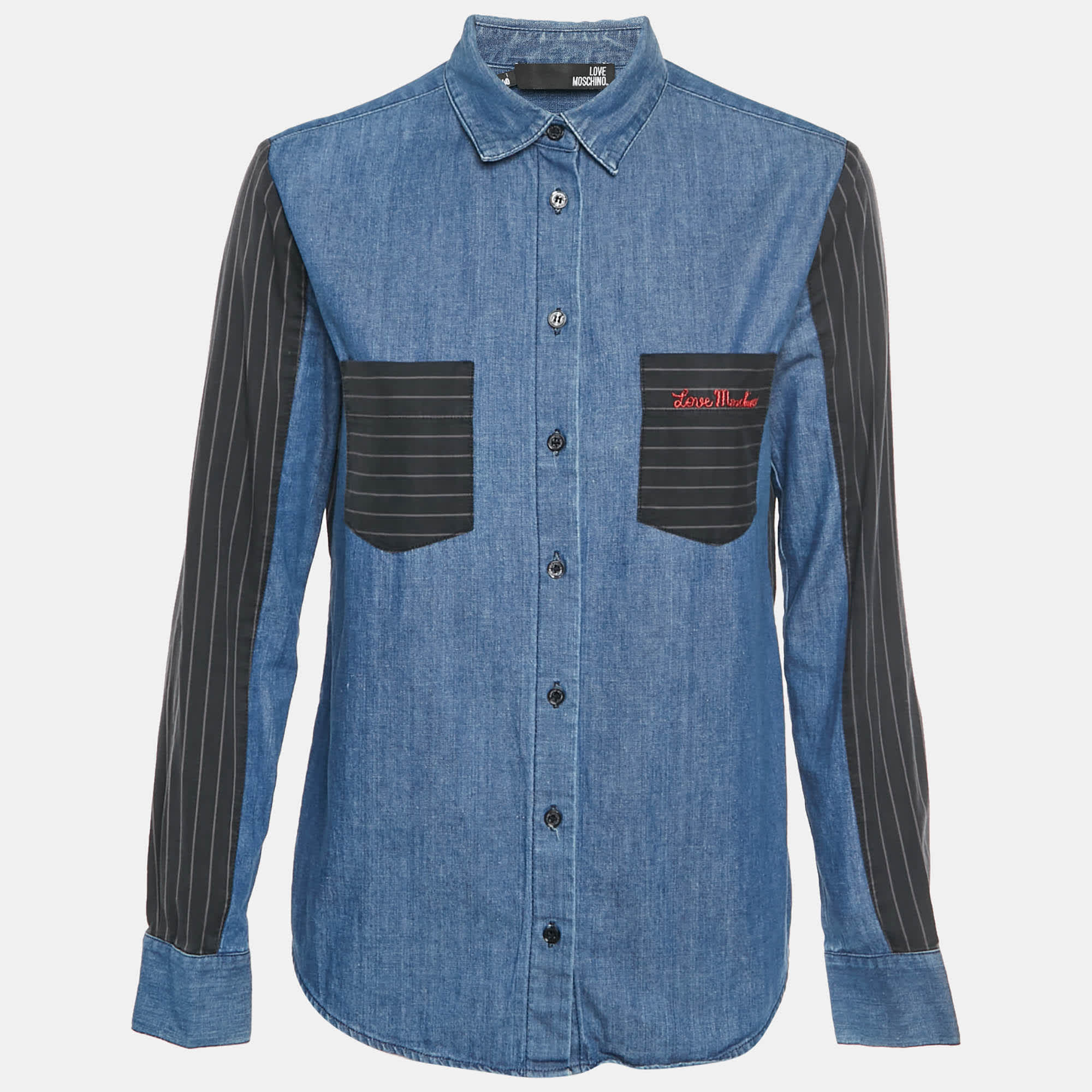 Love Moschino Blue Striped Denim Button Down Shirt