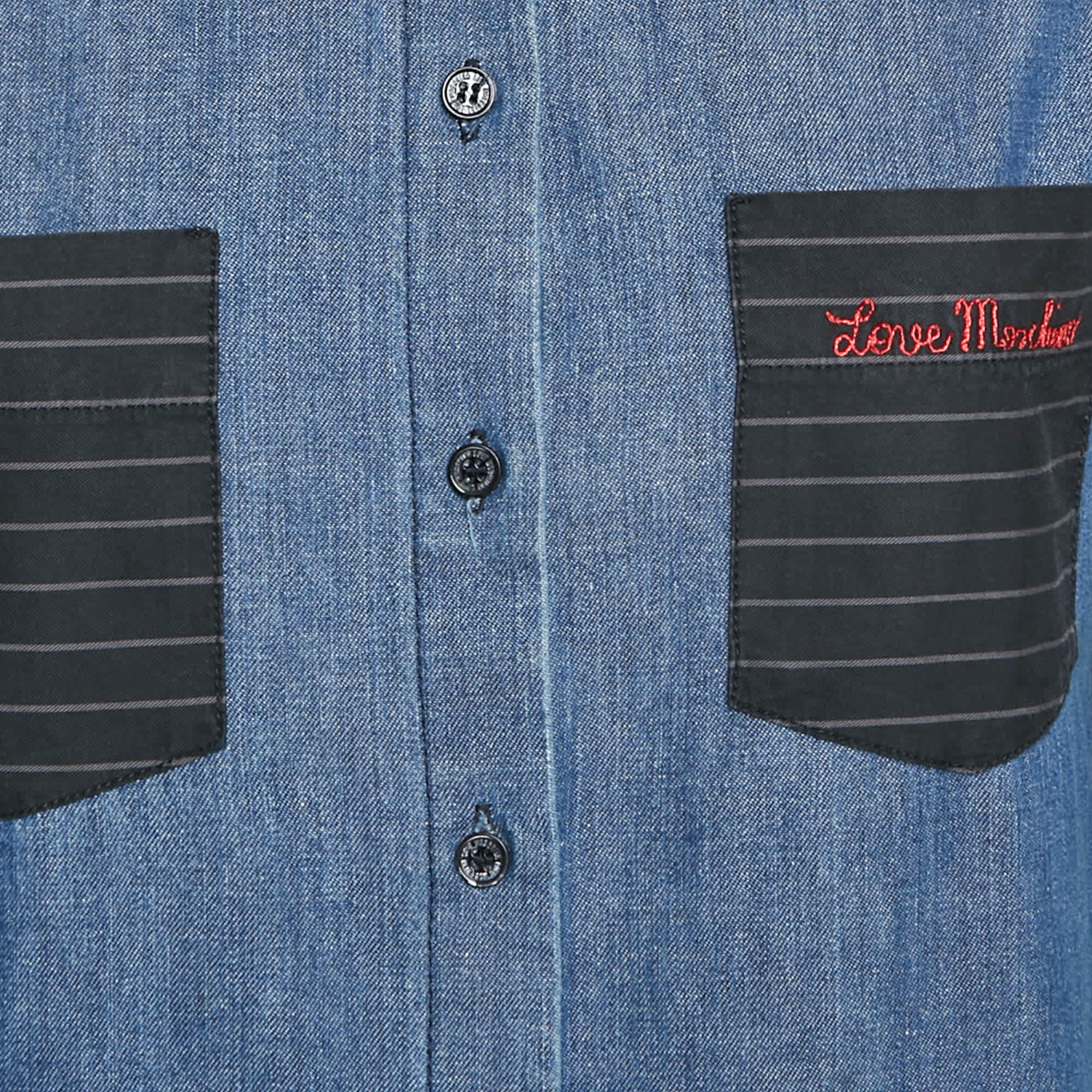 Love Moschino Blue Striped Denim Button Down Shirt
