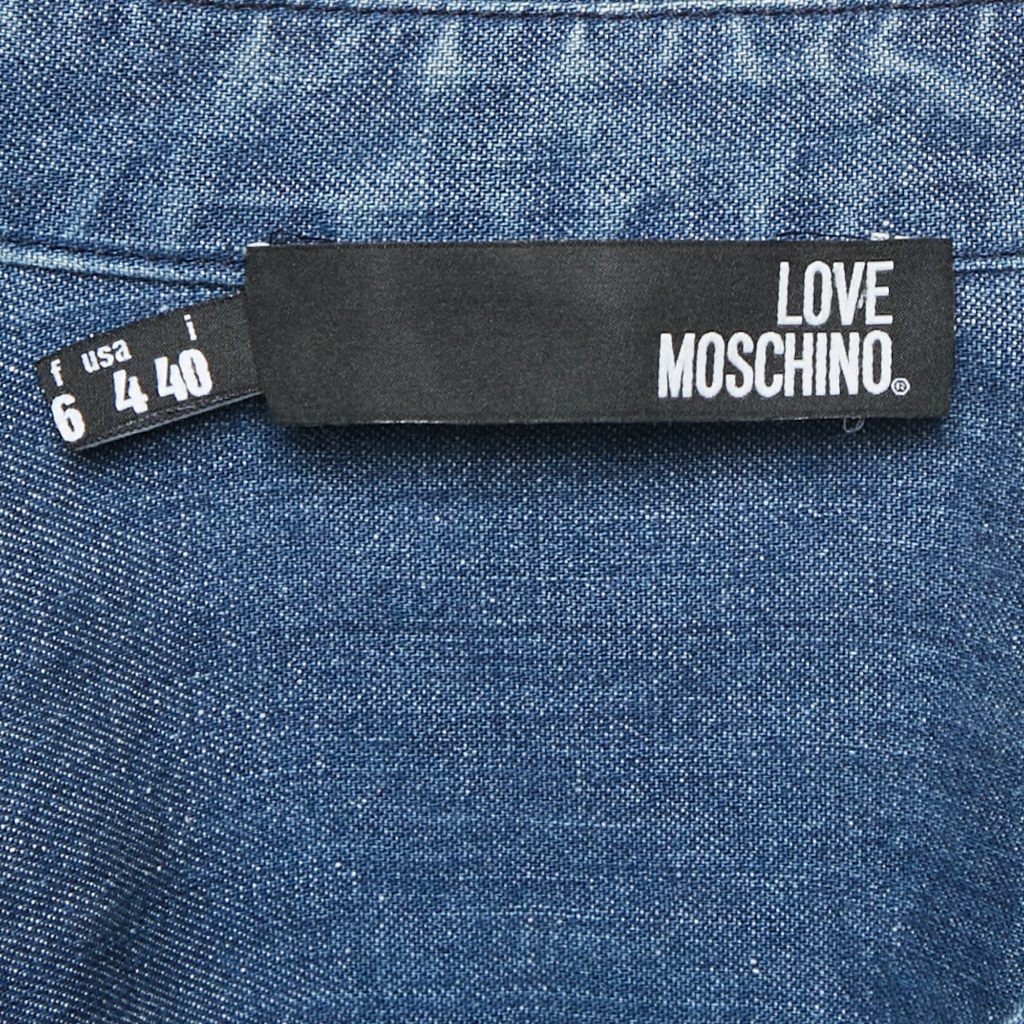 Love Moschino Blue Striped Denim Button Down Shirt