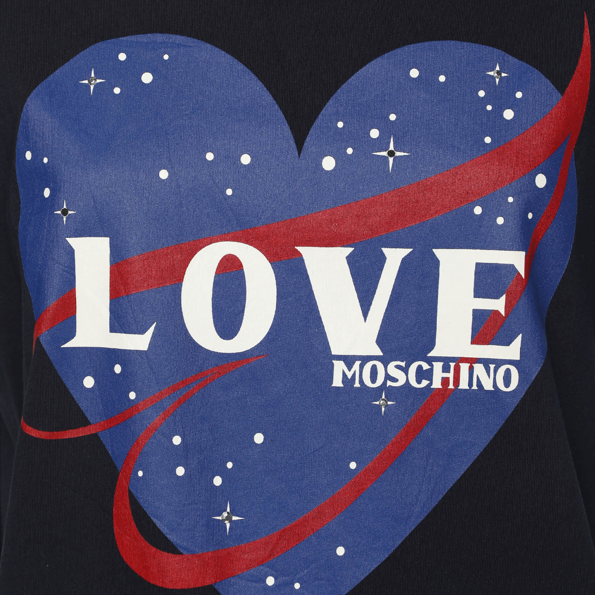 Love Moschino Dark Blue Heart Print Fabric T - Shirt