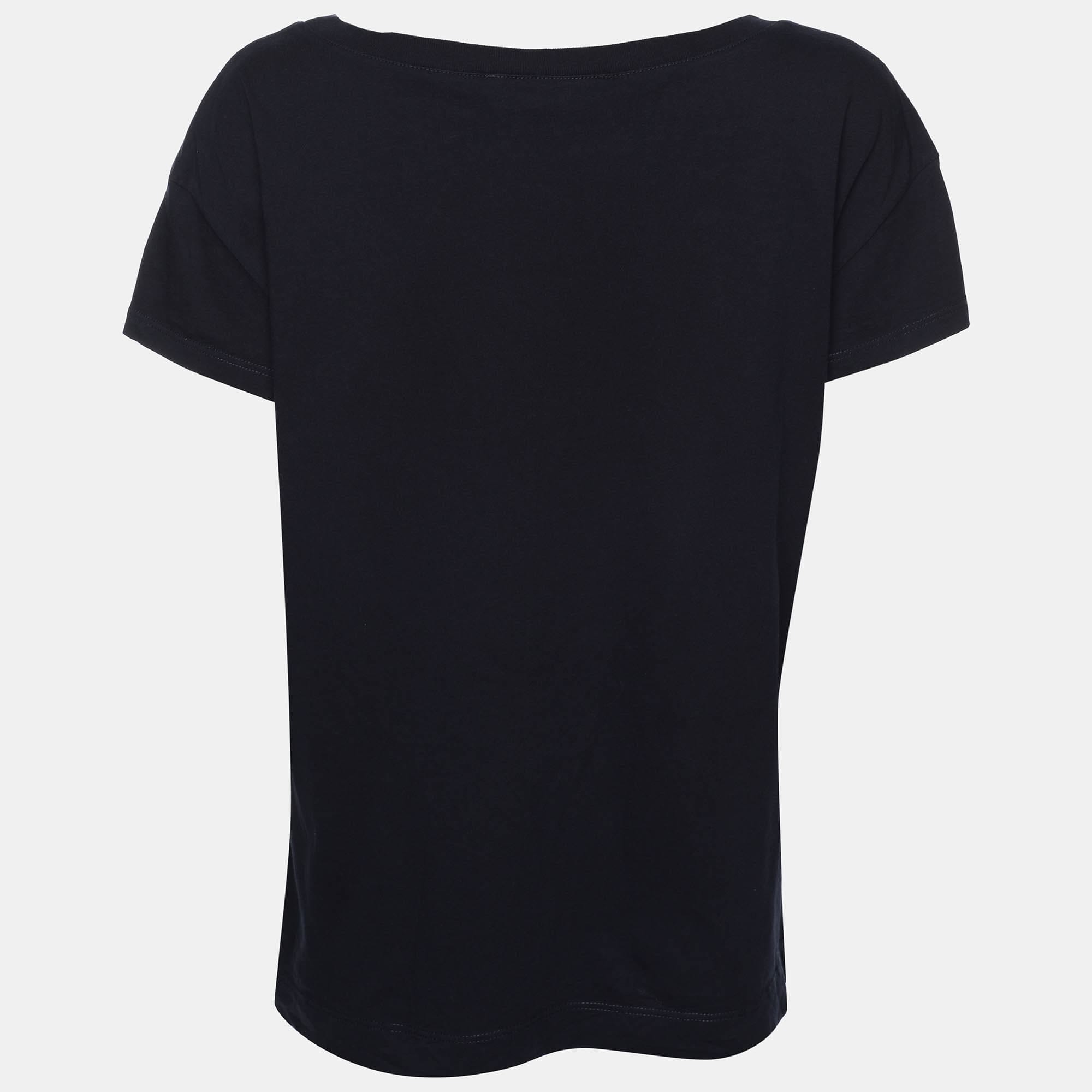 Love Moschino Dark Blue Heart Print Fabric T - Shirt