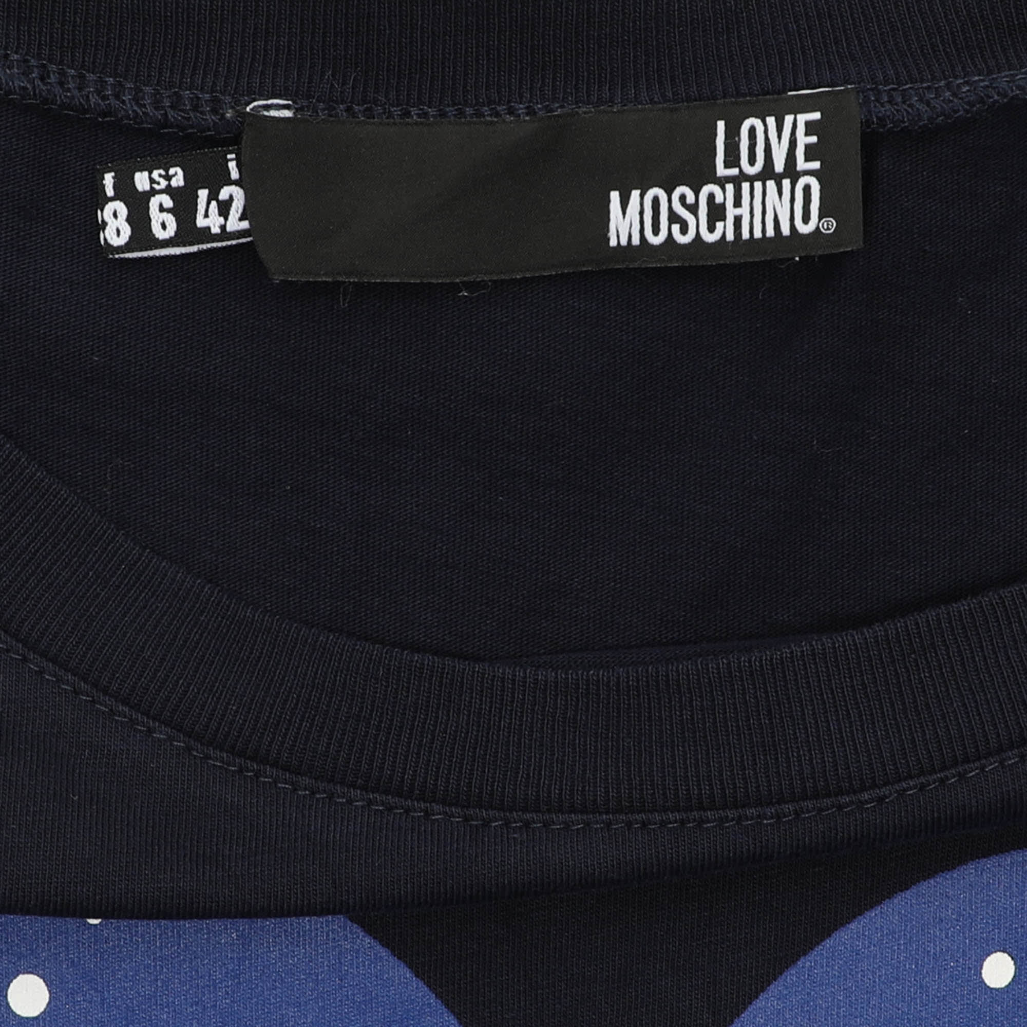 Love Moschino Dark Blue Heart Print Fabric T - Shirt