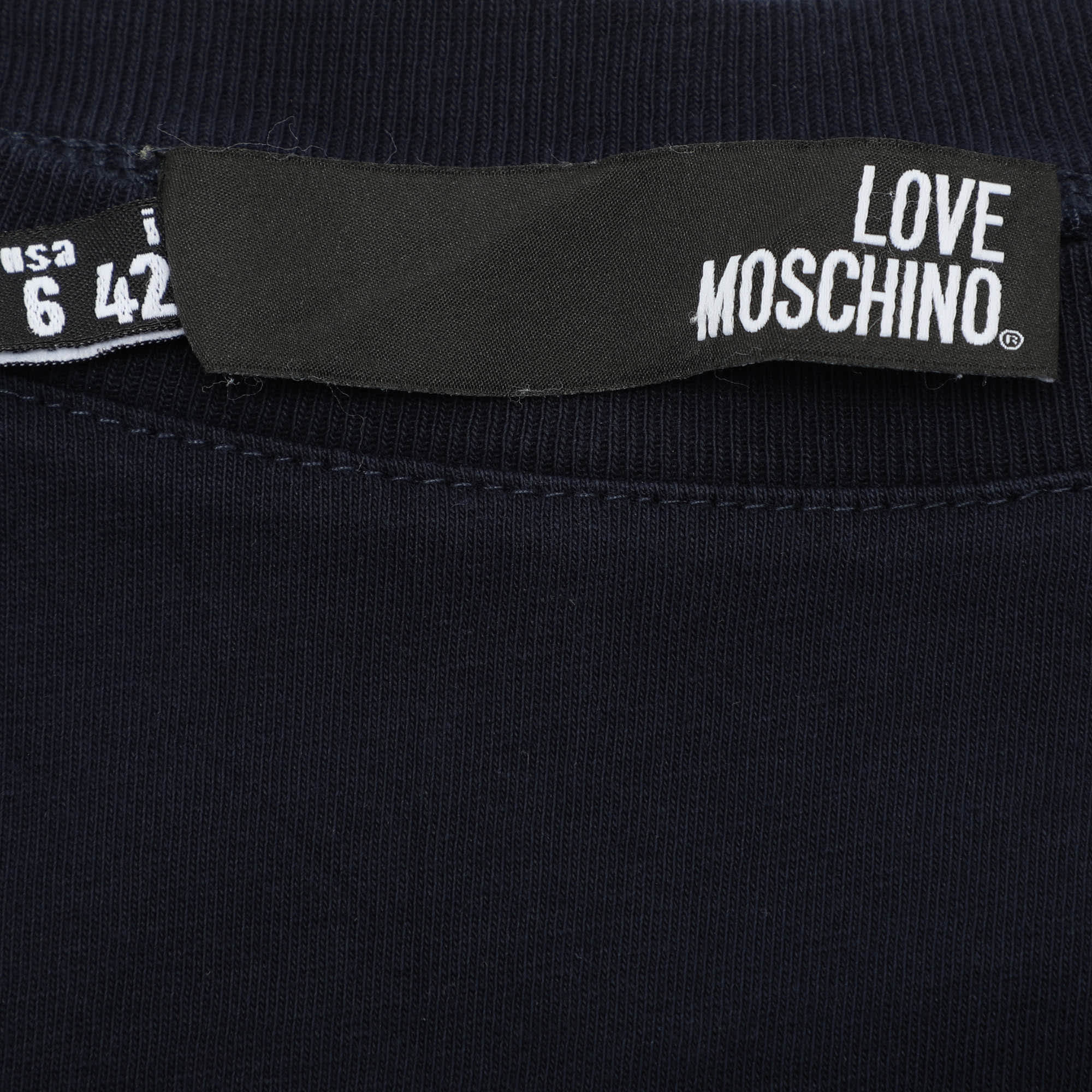Love Moschino Dark Blue Heart Print Fabric T - Shirt