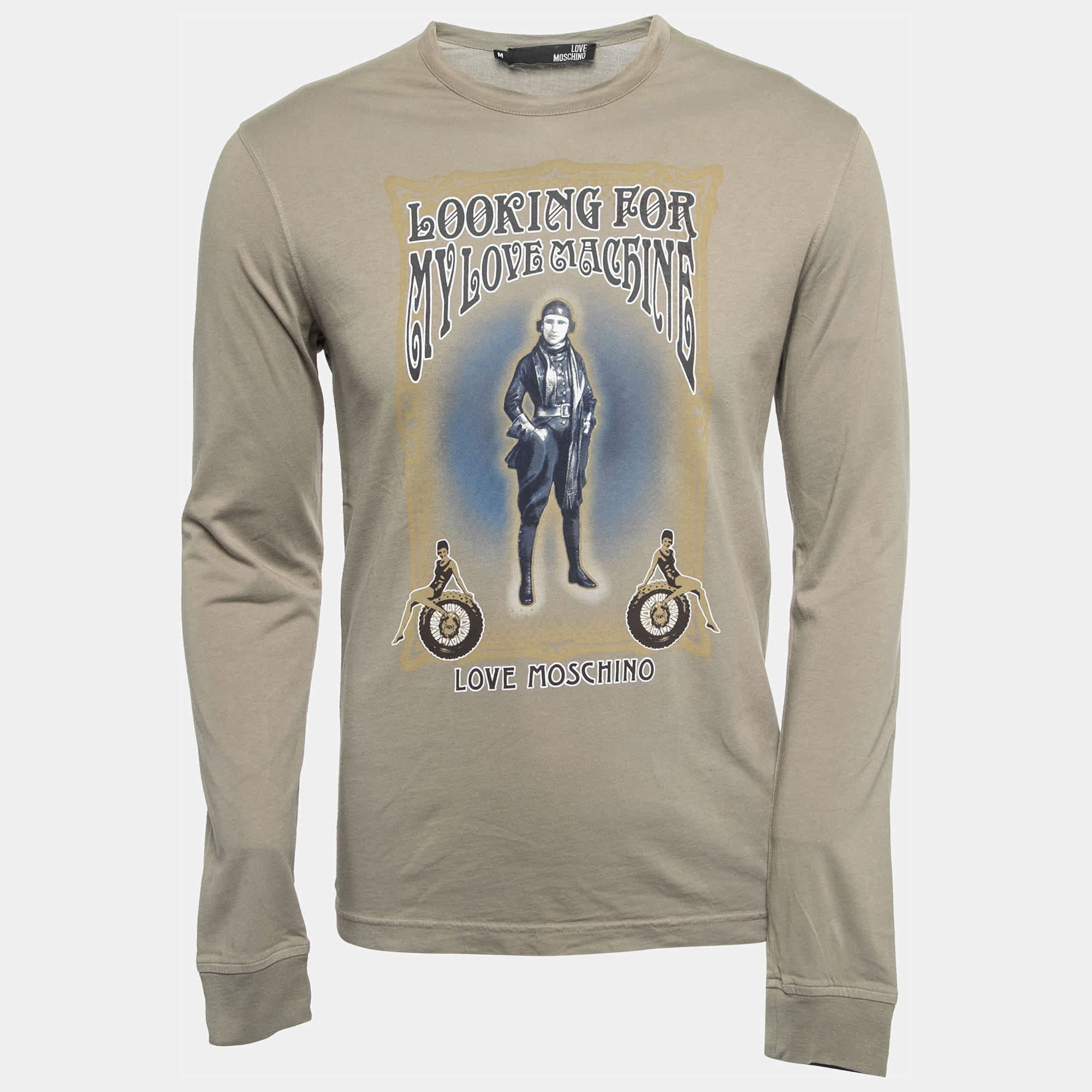 Love Moschino Khaki Green Graphic Print Cotton Long Sleeve T - Shirt