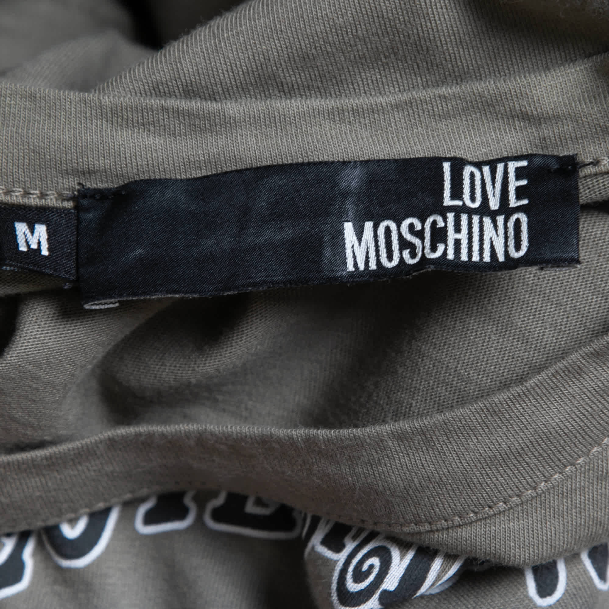 Love Moschino Khaki Green Graphic Print Cotton Long Sleeve T - Shirt