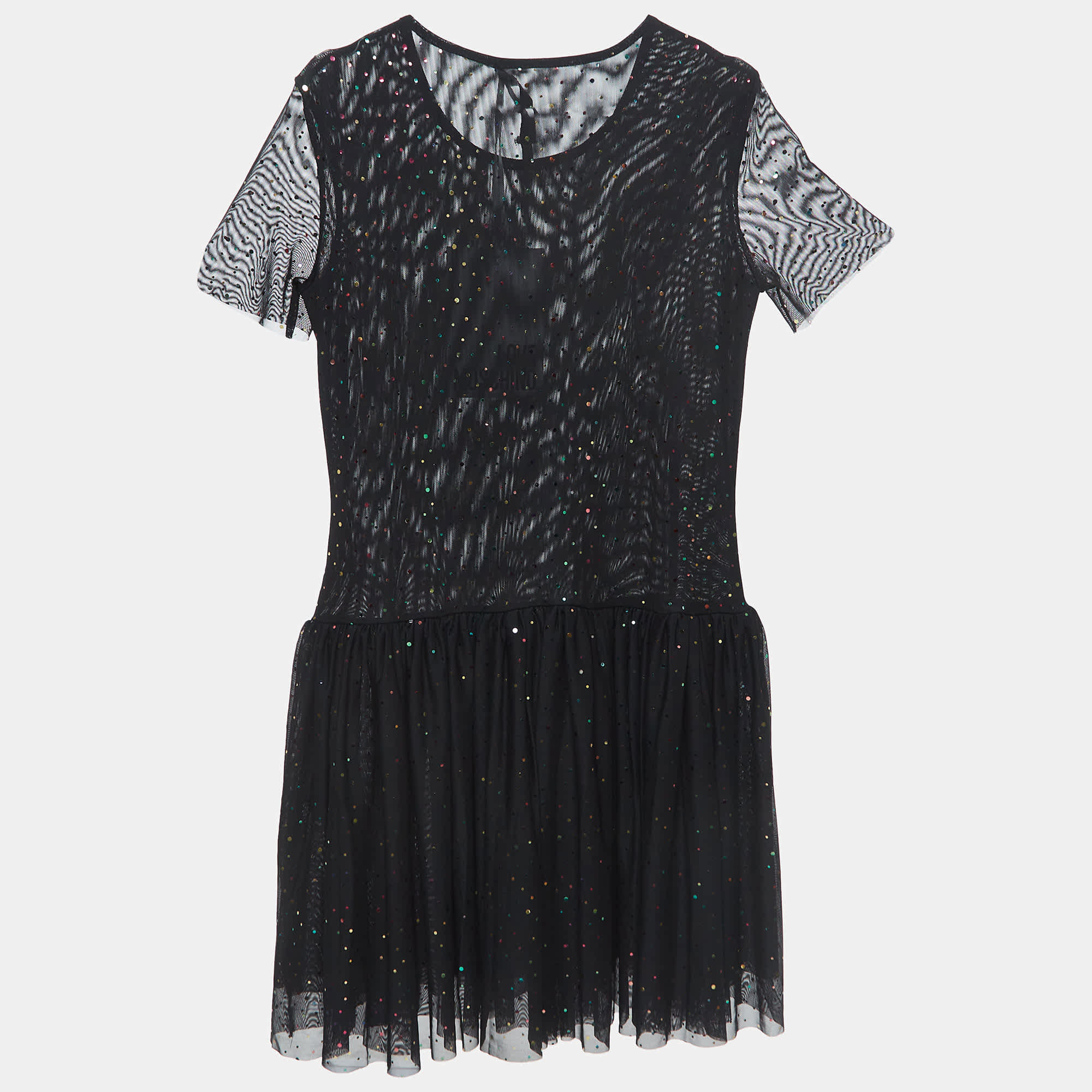 Love Moschino Black Dotted Tulle Gathered Mini Dress