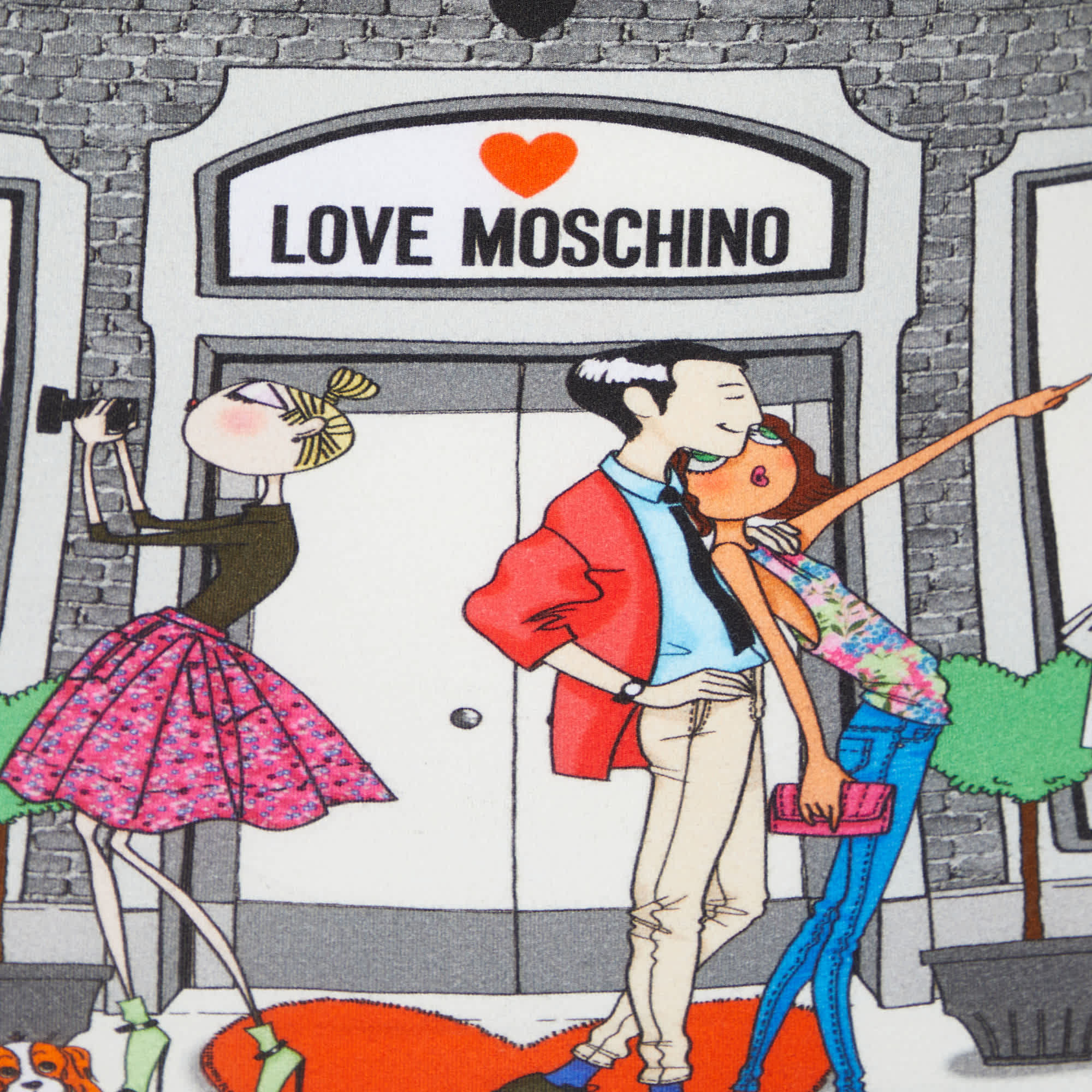 Love Moschino Grey Printed Cotton Knit Round Neck T - Shirt