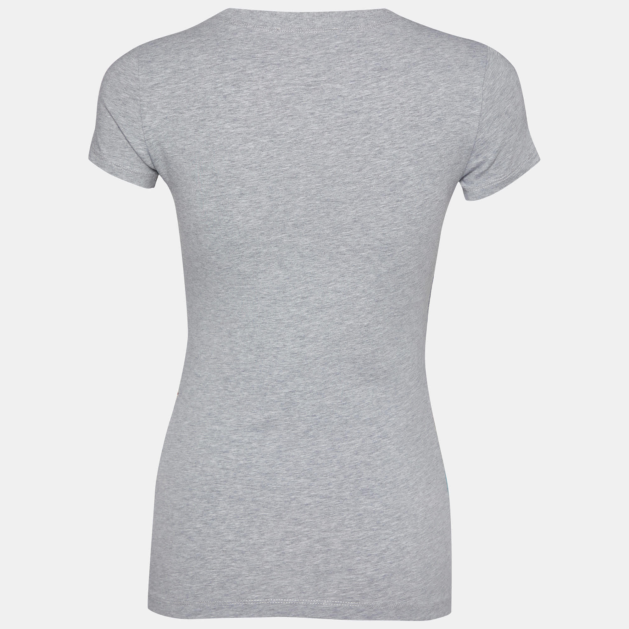 Love Moschino Grey Printed Cotton Knit Round Neck T - Shirt