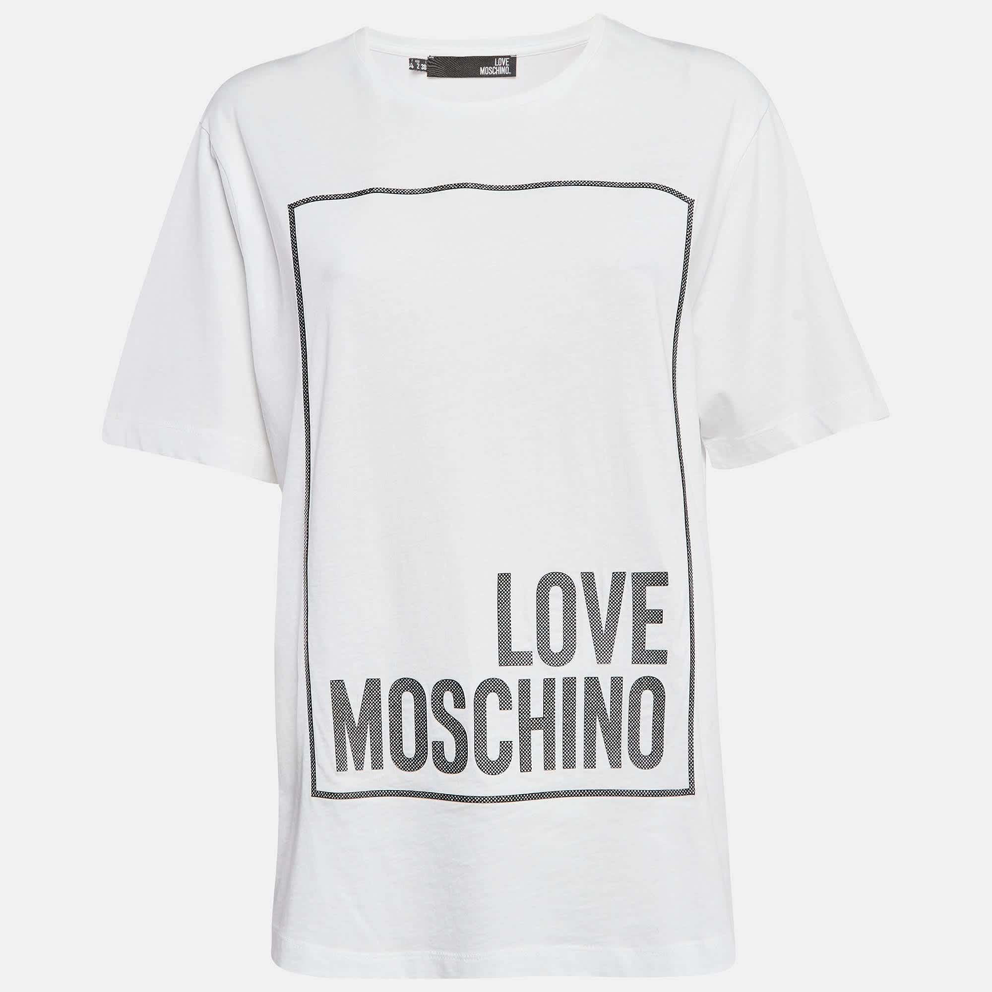 Love Moschino White Metallic Print Jersey T - Shirt