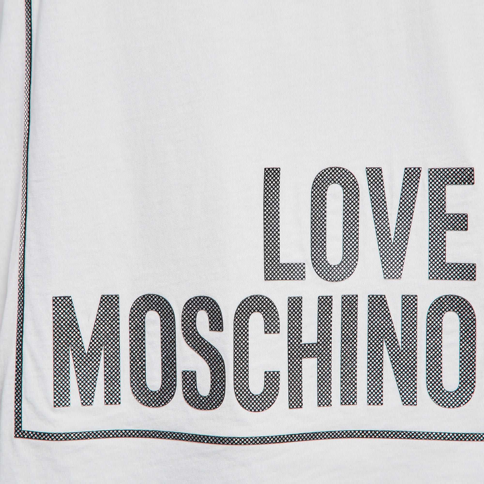 Love Moschino White Metallic Print Jersey T - Shirt