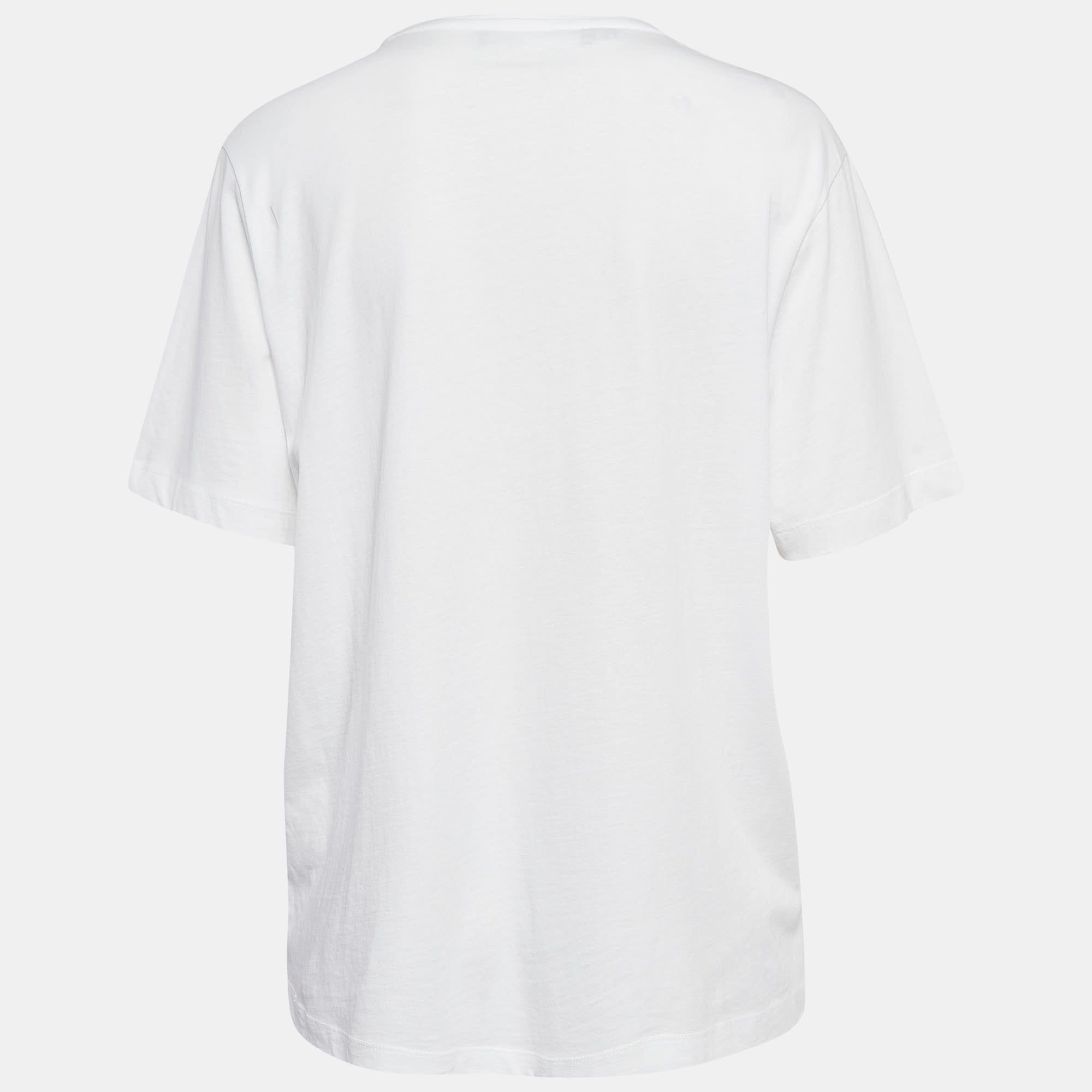 Love Moschino White Metallic Print Jersey T - Shirt
