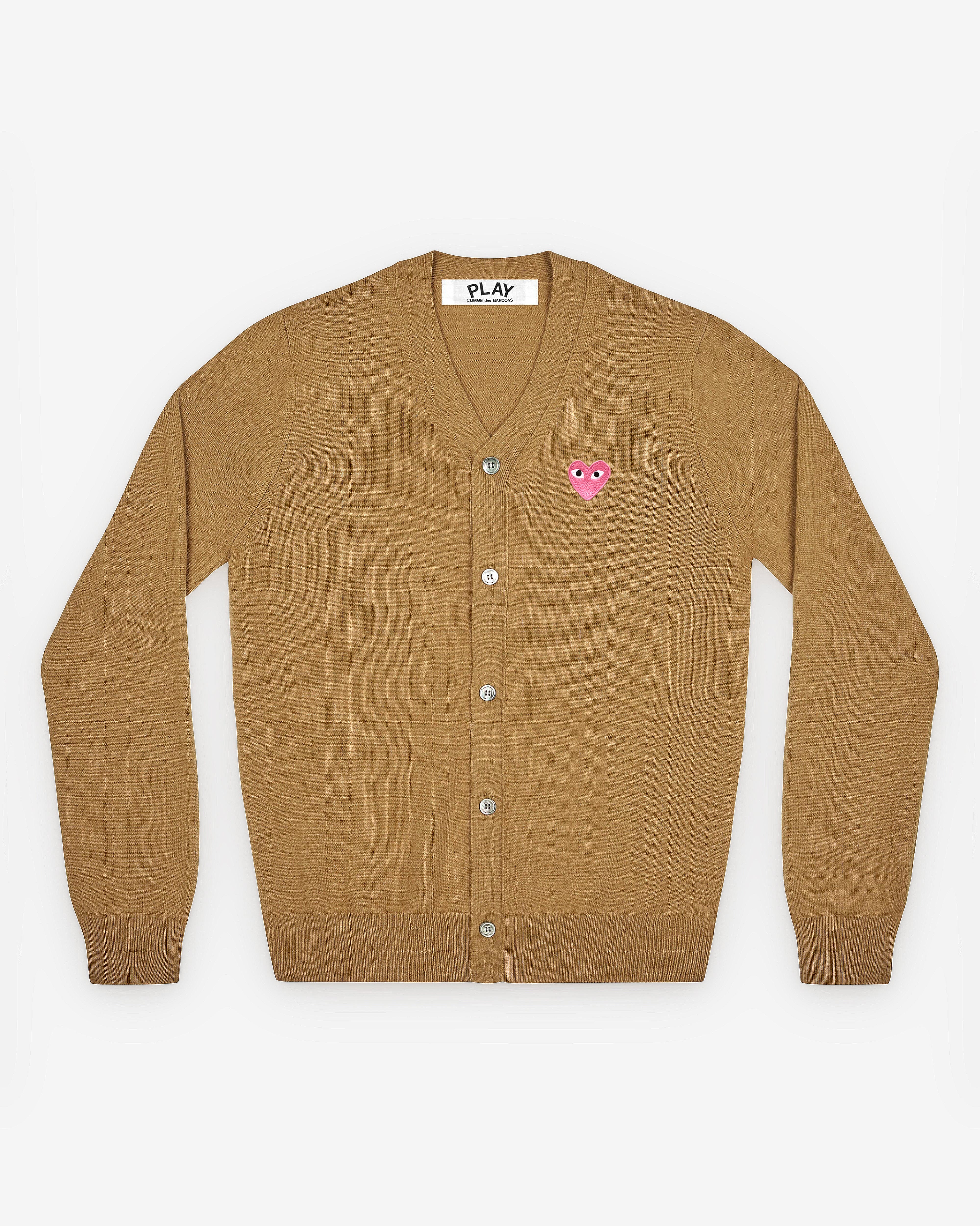 Comme des Garçons PLAY Play - Small Pink Heart V - Neck Cardigan - (Camel)