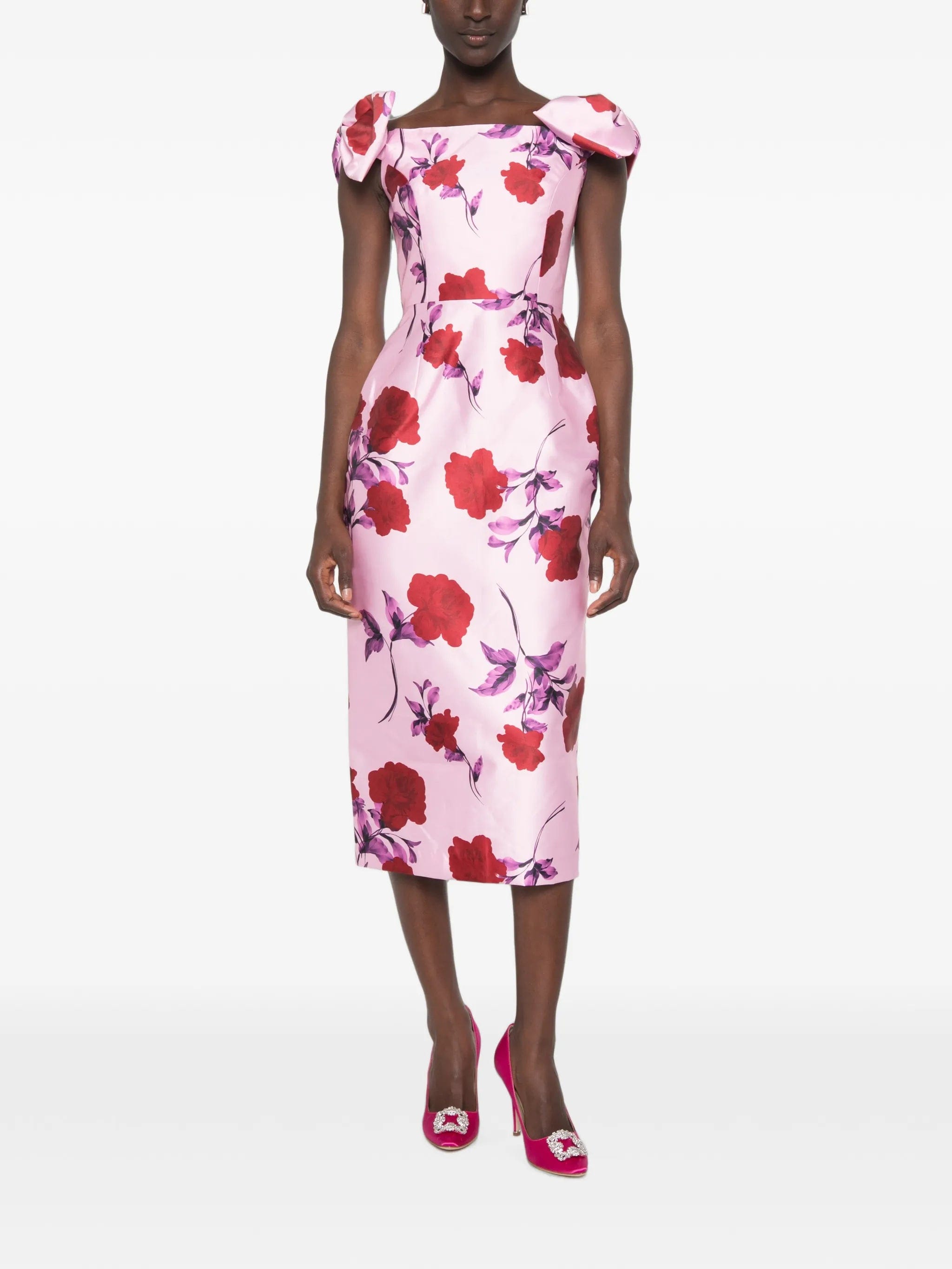 Rebecca Vallance Melora bow - detail floral - print midi dress