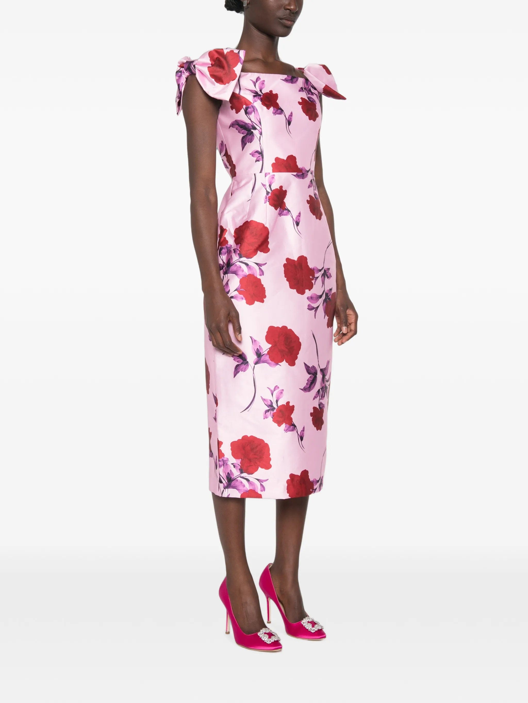 Rebecca Vallance Melora bow - detail floral - print midi dress