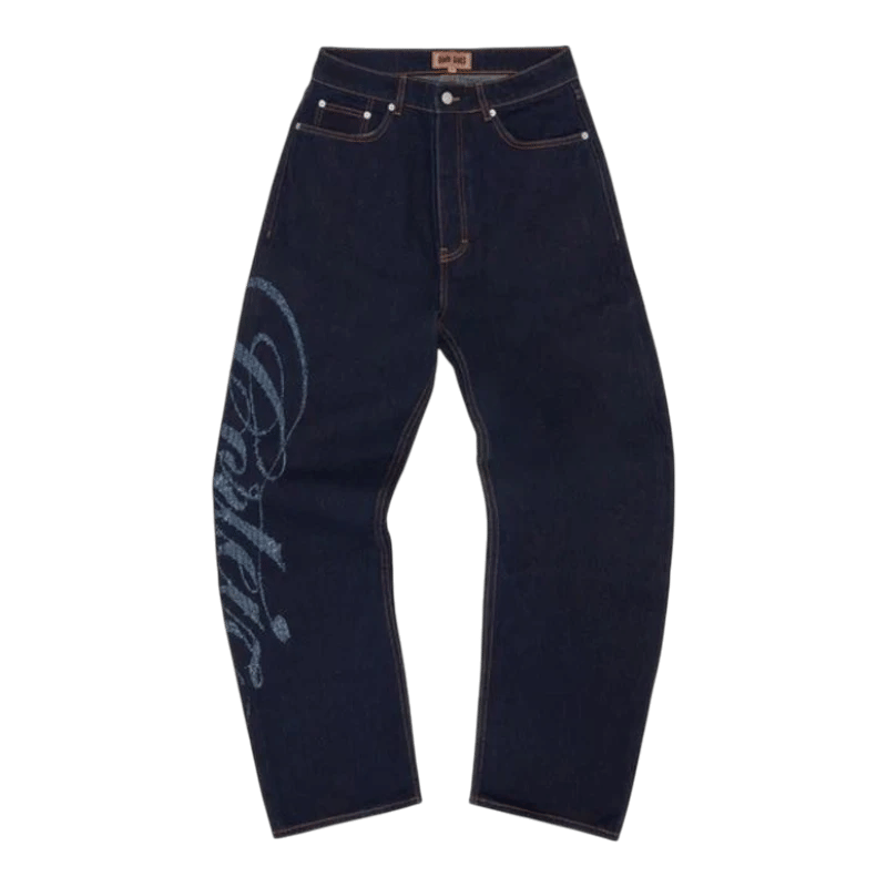 Corteiz Frayed Denim Baggy Jeans Indigo