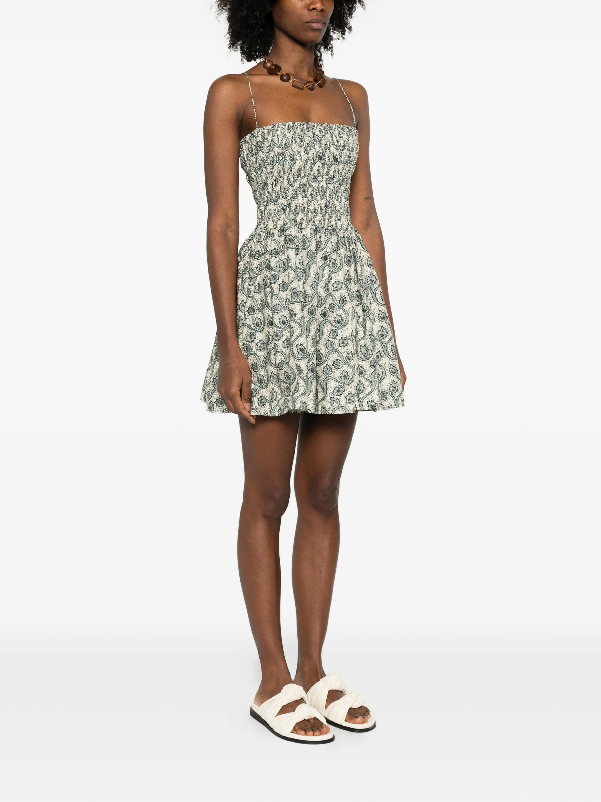 Matteau shirred printed mini dress