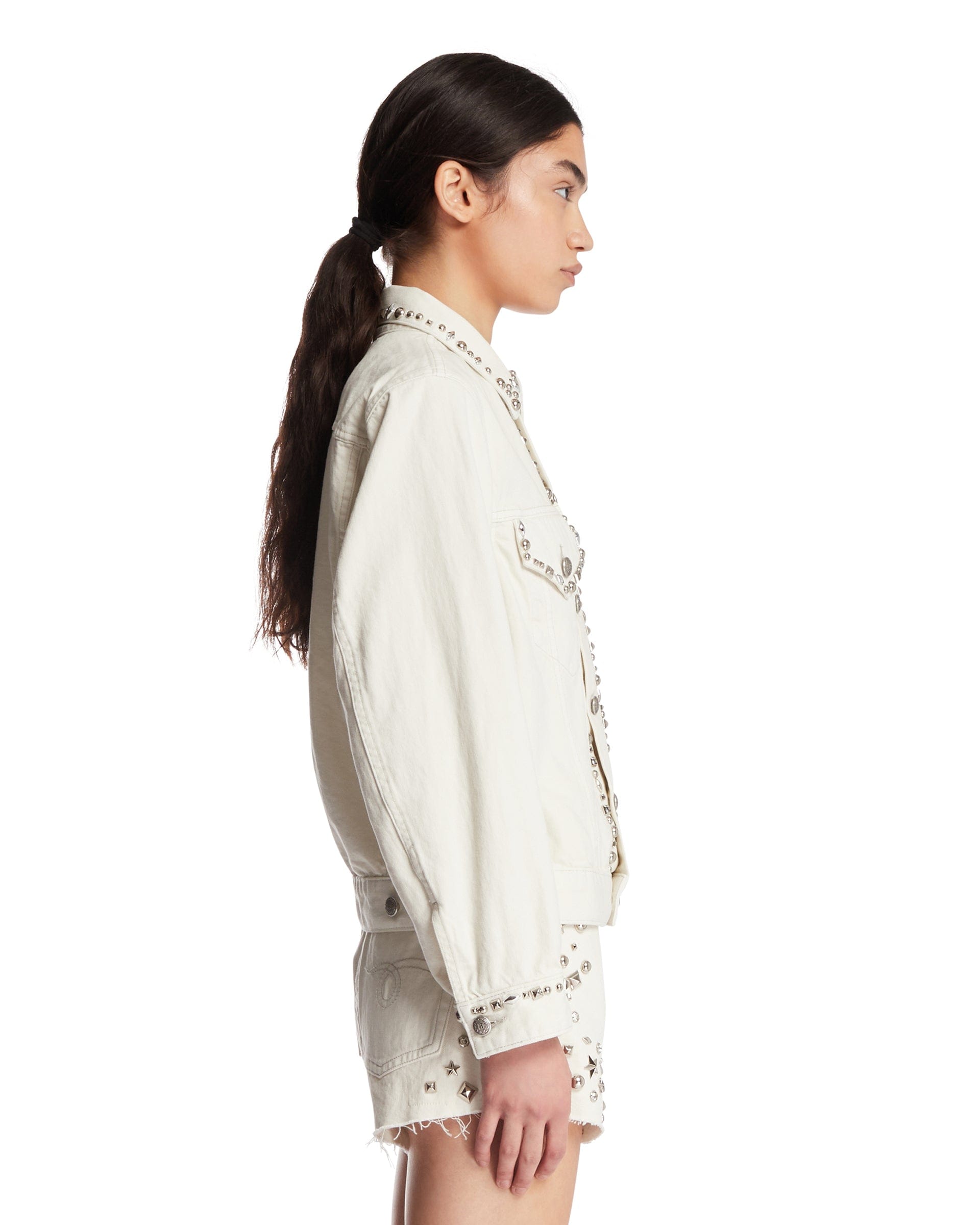 R13 Giacca In Denim Con Borchie Bianca