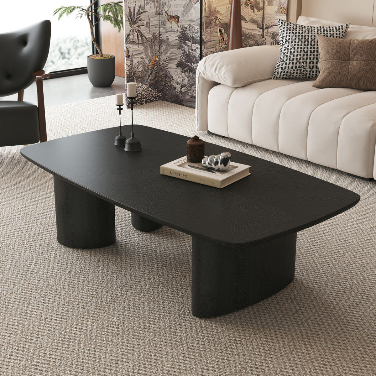 Ash Streamdale 51.2" Black MDF & Ash Veneer Rustic Coffee Table