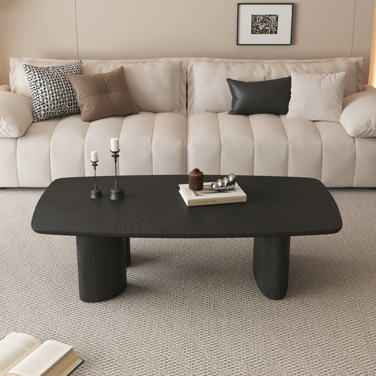 Ash Streamdale 51.2" Black MDF & Ash Veneer Rustic Coffee Table
