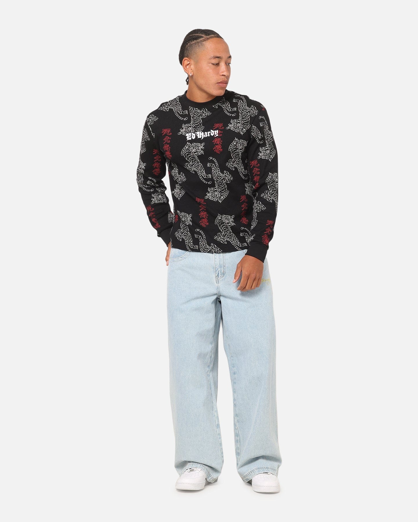Ed Hardy Tiger Waffle Long Sleeve T - Shirt Black