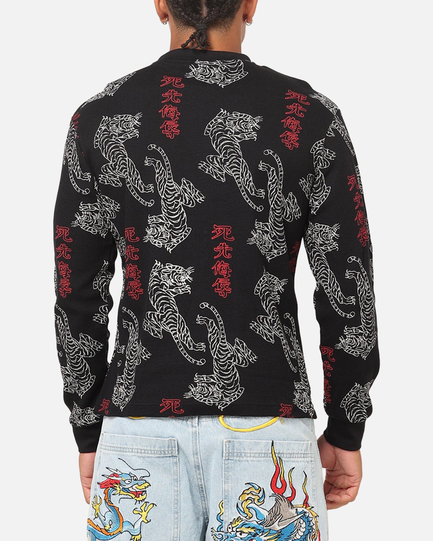 Ed Hardy Tiger Waffle Long Sleeve T - Shirt Black