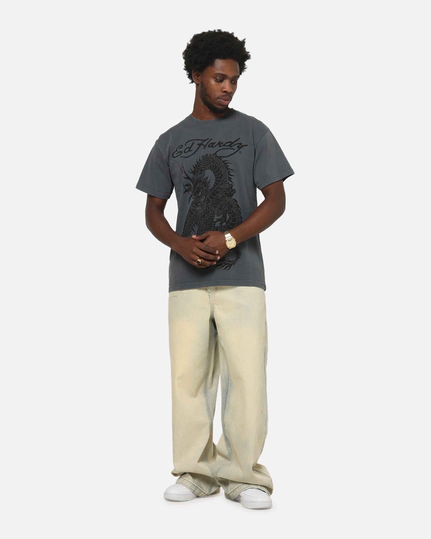 Ed Hardy Euro Fitted T - Shirt Charcoal