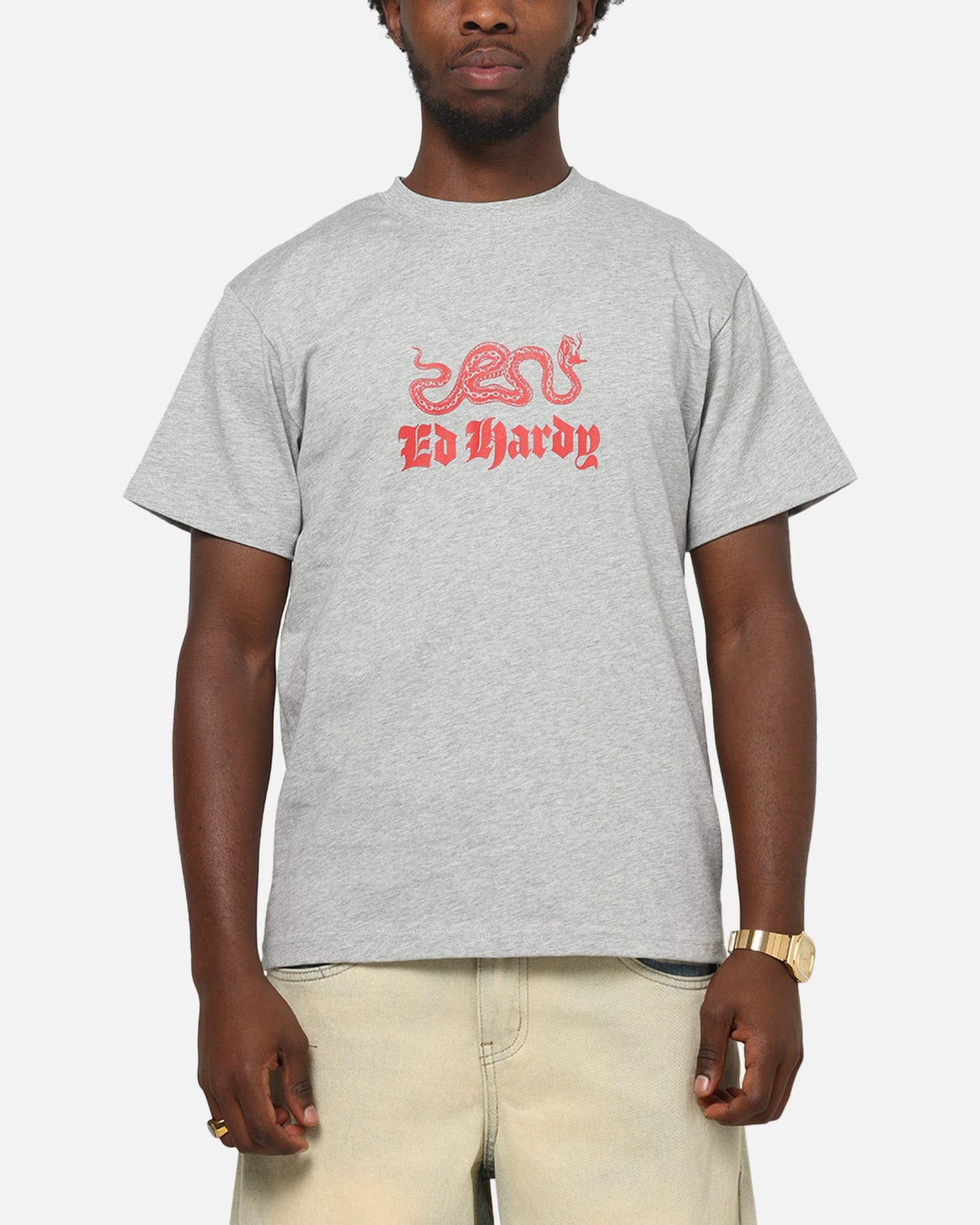 Ed Hardy Venom Fitted T - Shirt Grey Marle