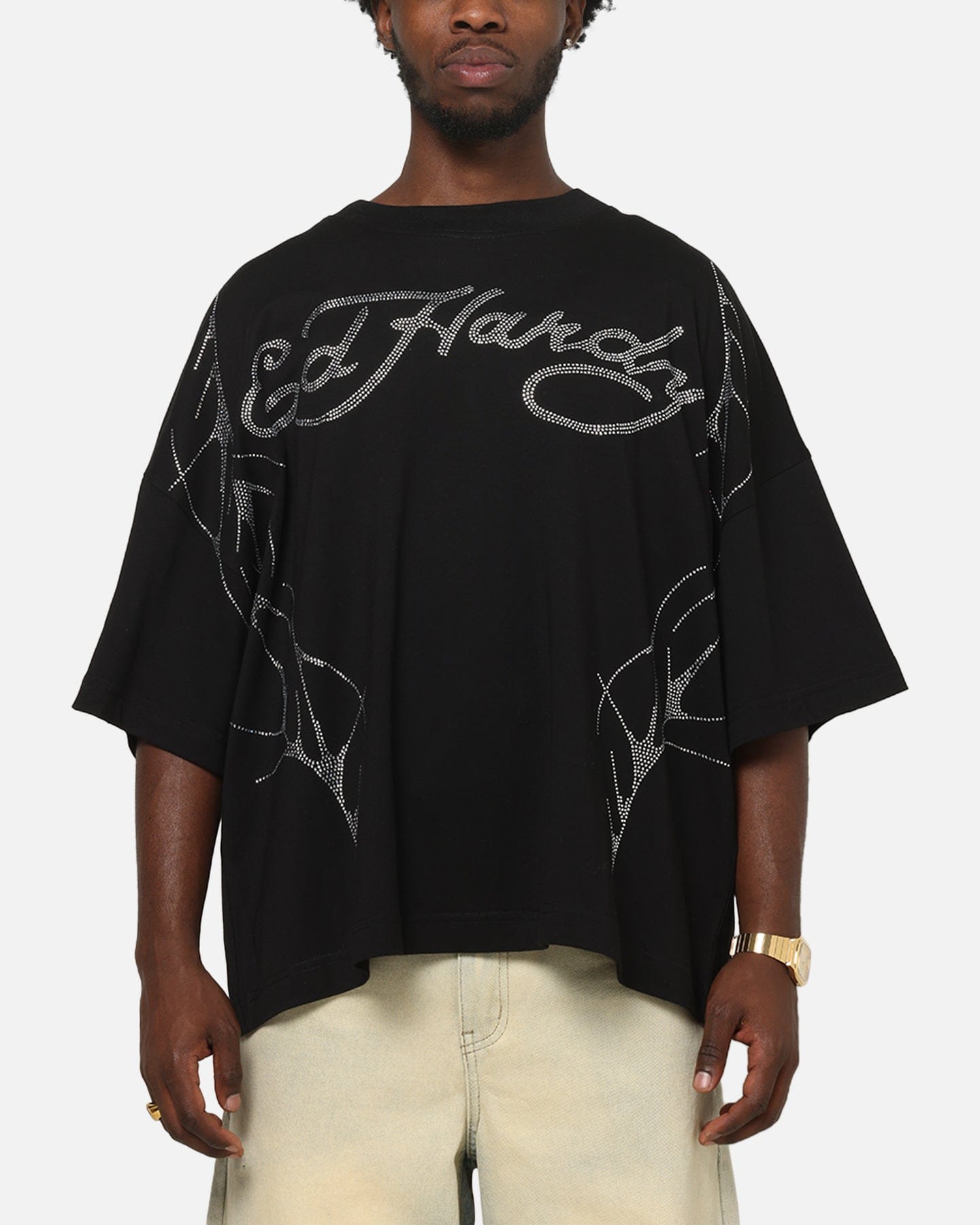 Ed Hardy Cyber Rhinestone T - Shirt Black