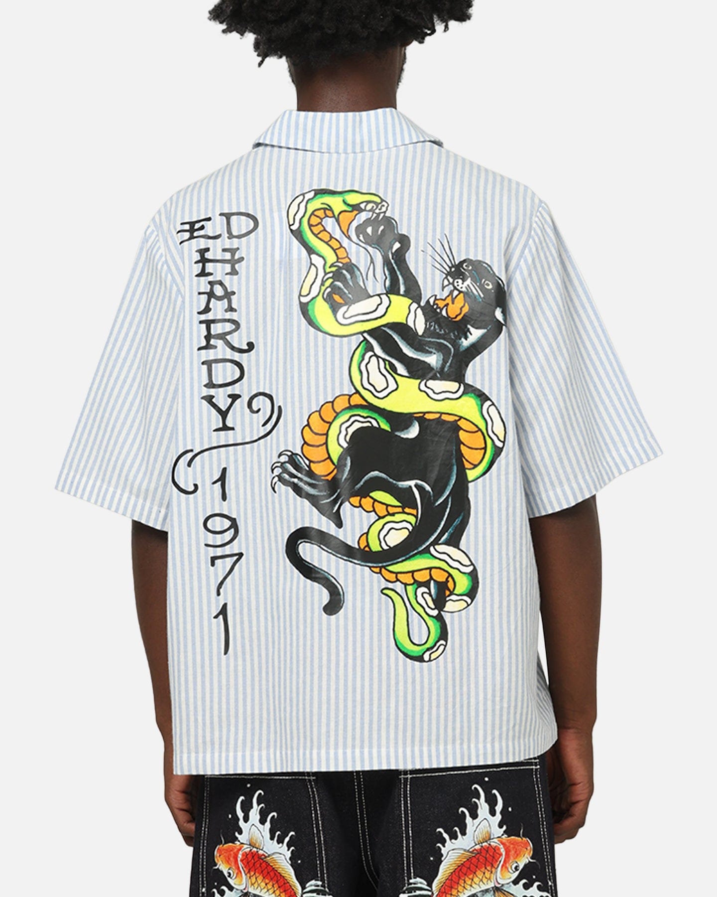 Ed Hardy Panther Button - Up Shirt Blue Pin Stripe