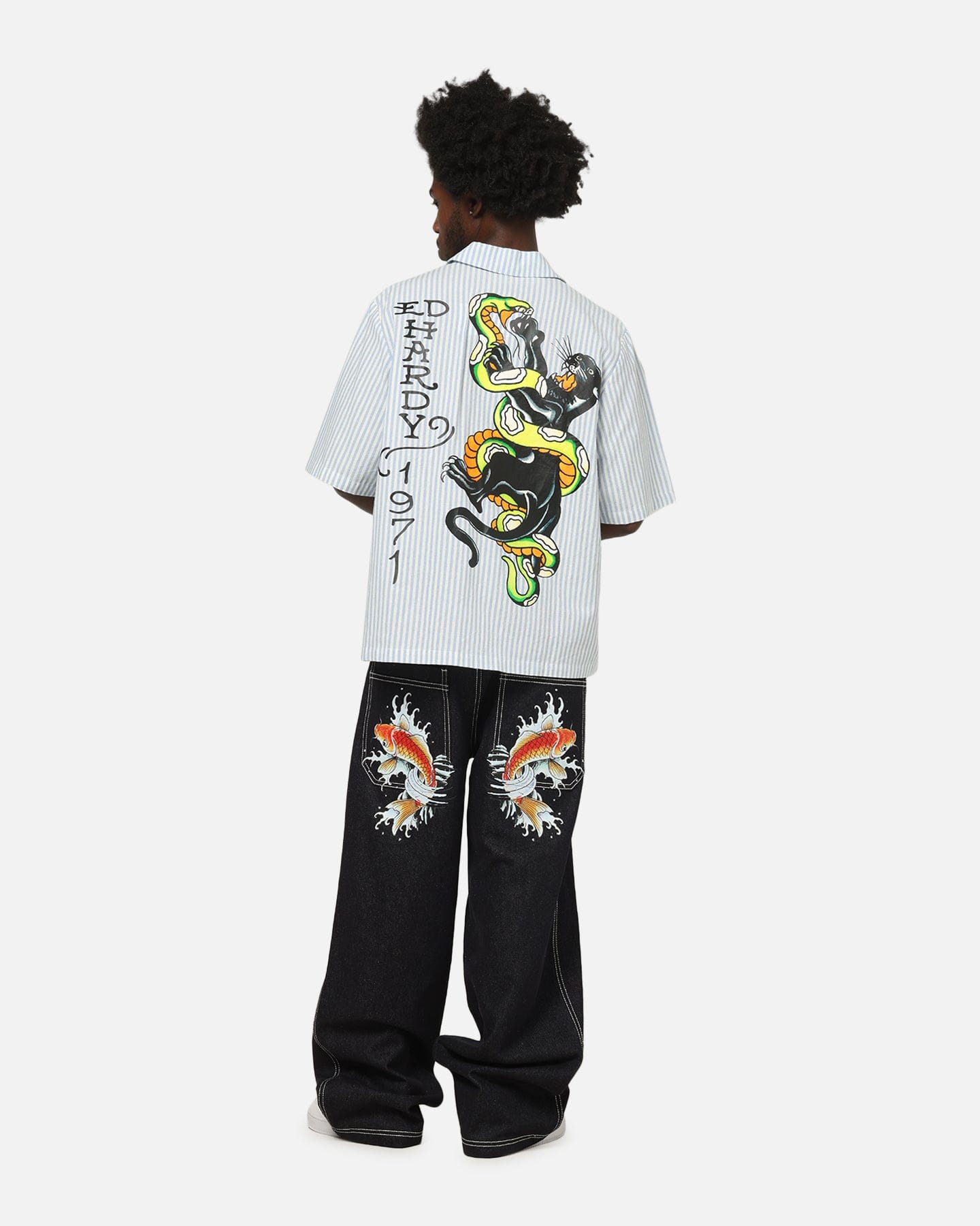 Ed Hardy Panther Button - Up Shirt Blue Pin Stripe